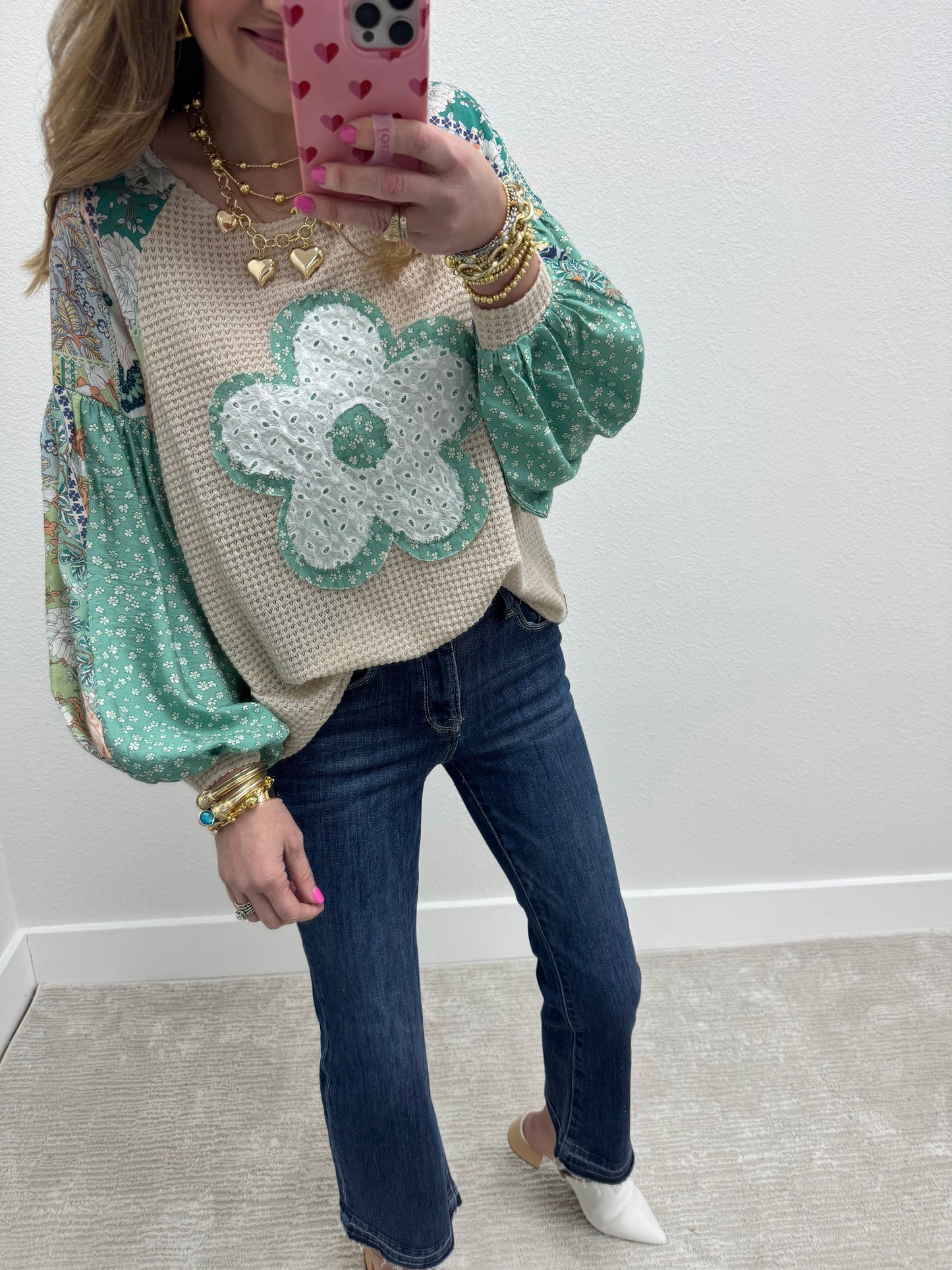 Flower Multi Detail Balloon Long Sleeve Top