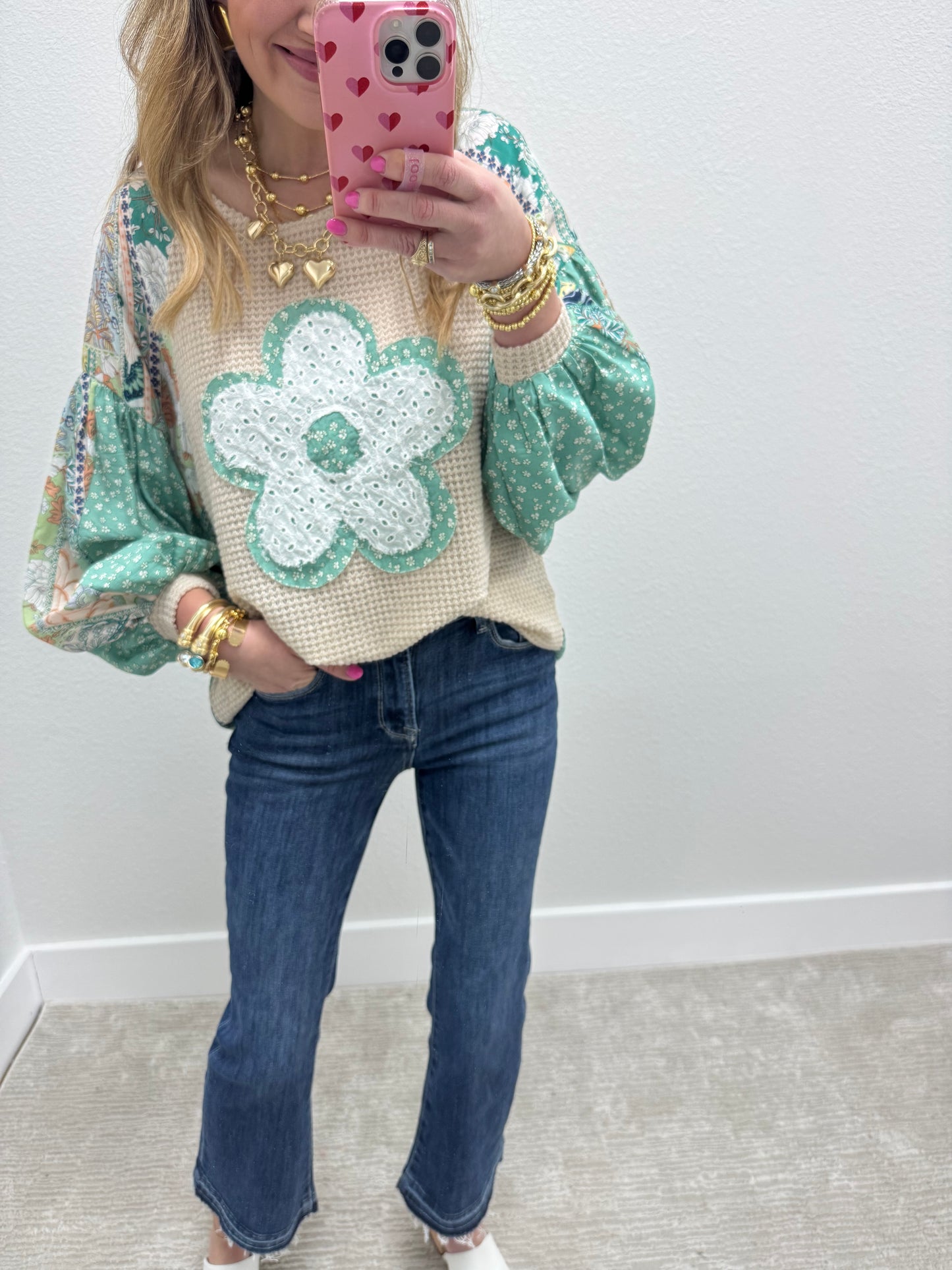 Flower Multi Detail Balloon Long Sleeve Top