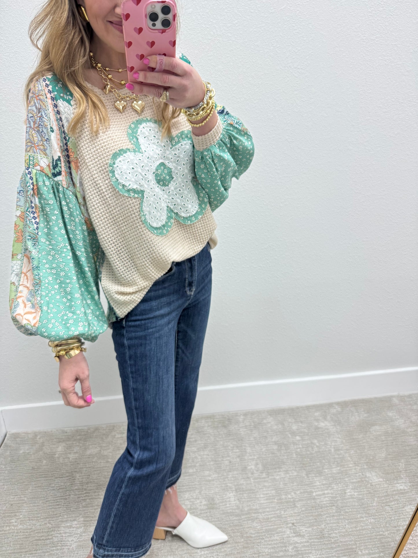 Flower Multi Detail Balloon Long Sleeve Top