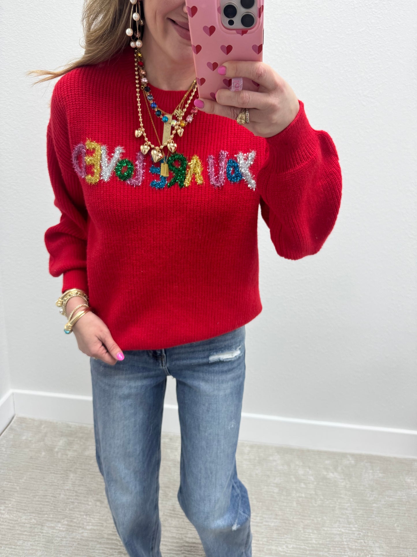 Red You Are Loved Sweater FS