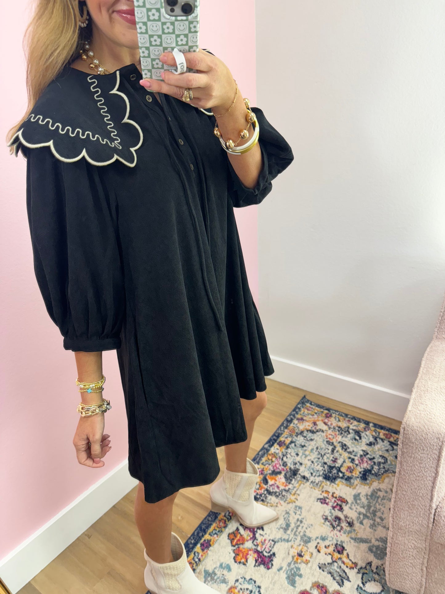 Black Scalloped Peter Pan Collar Dress