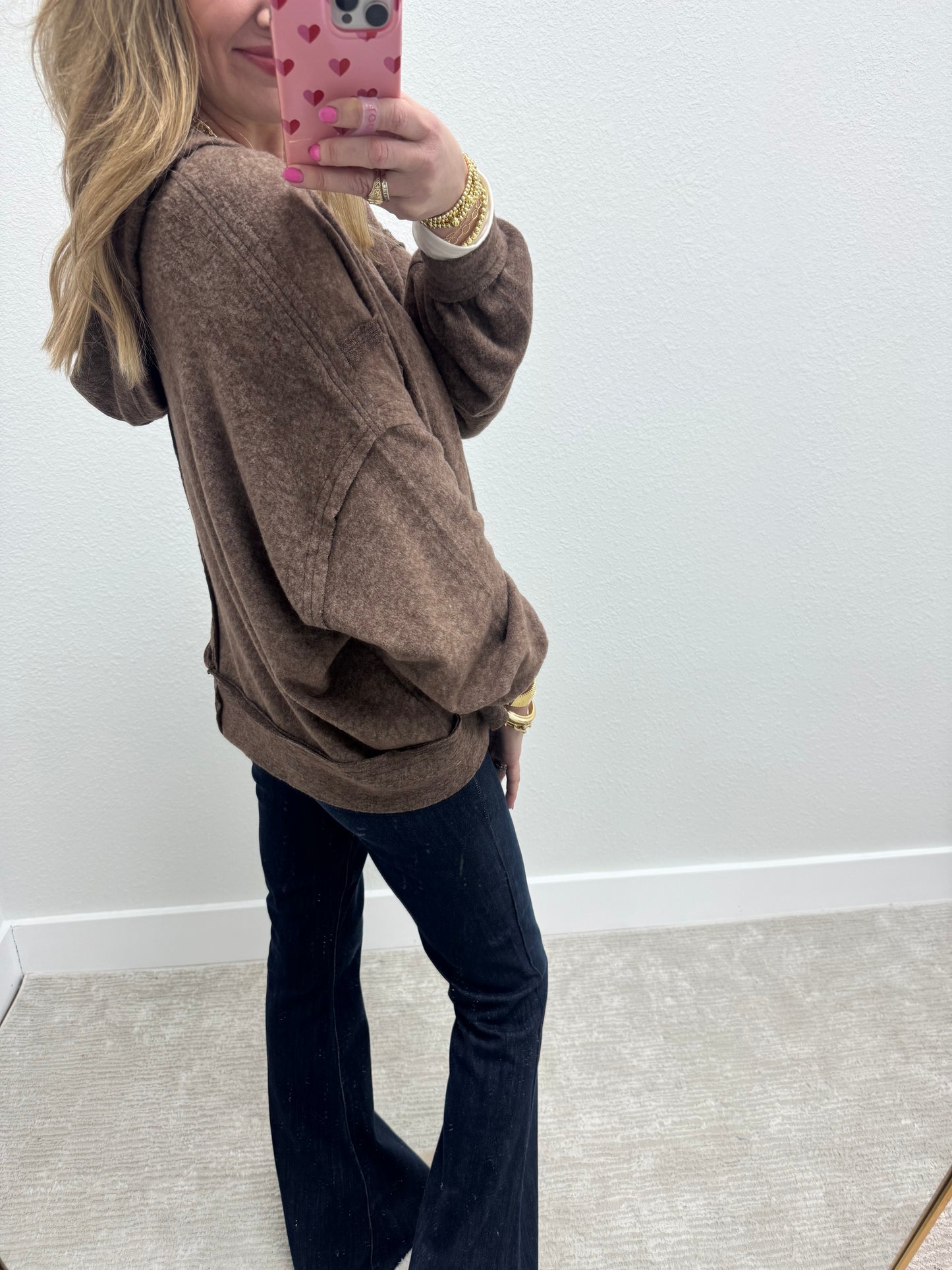 Brown Melange Hooded Split Hem Pullover