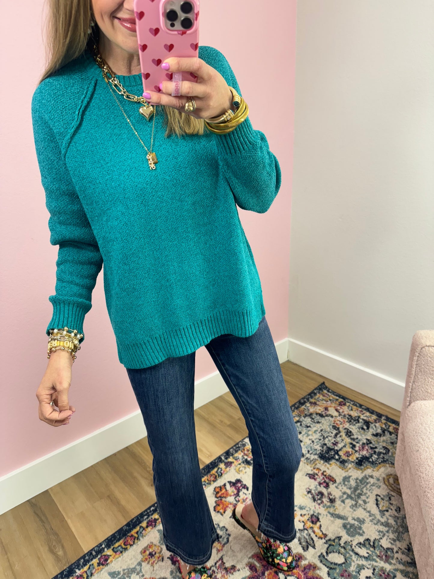 Teal Chenille Raglan Sweater