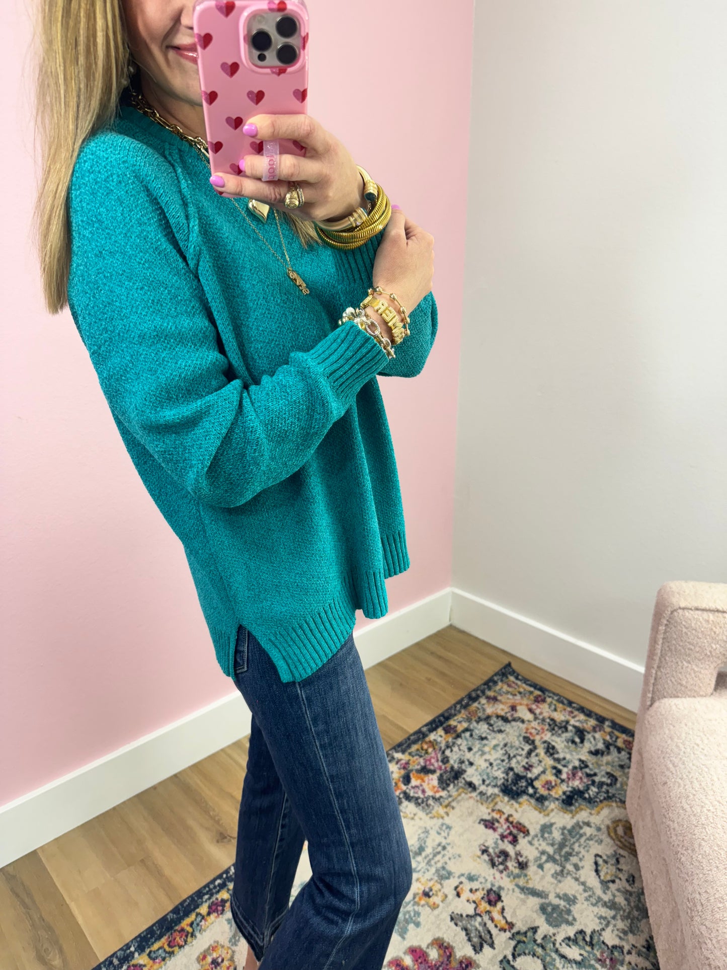 Teal Chenille Raglan Sweater