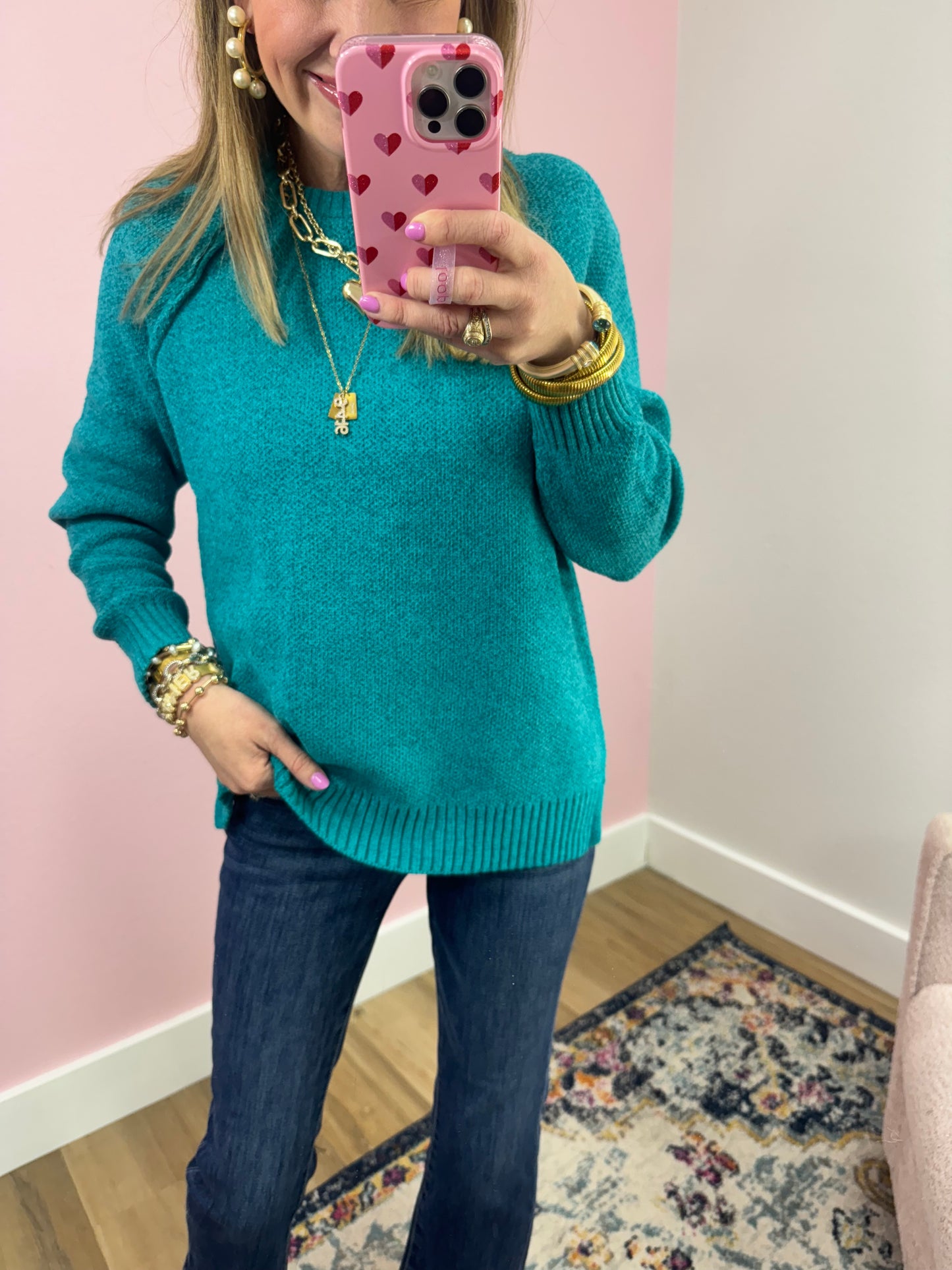 Teal Chenille Raglan Sweater