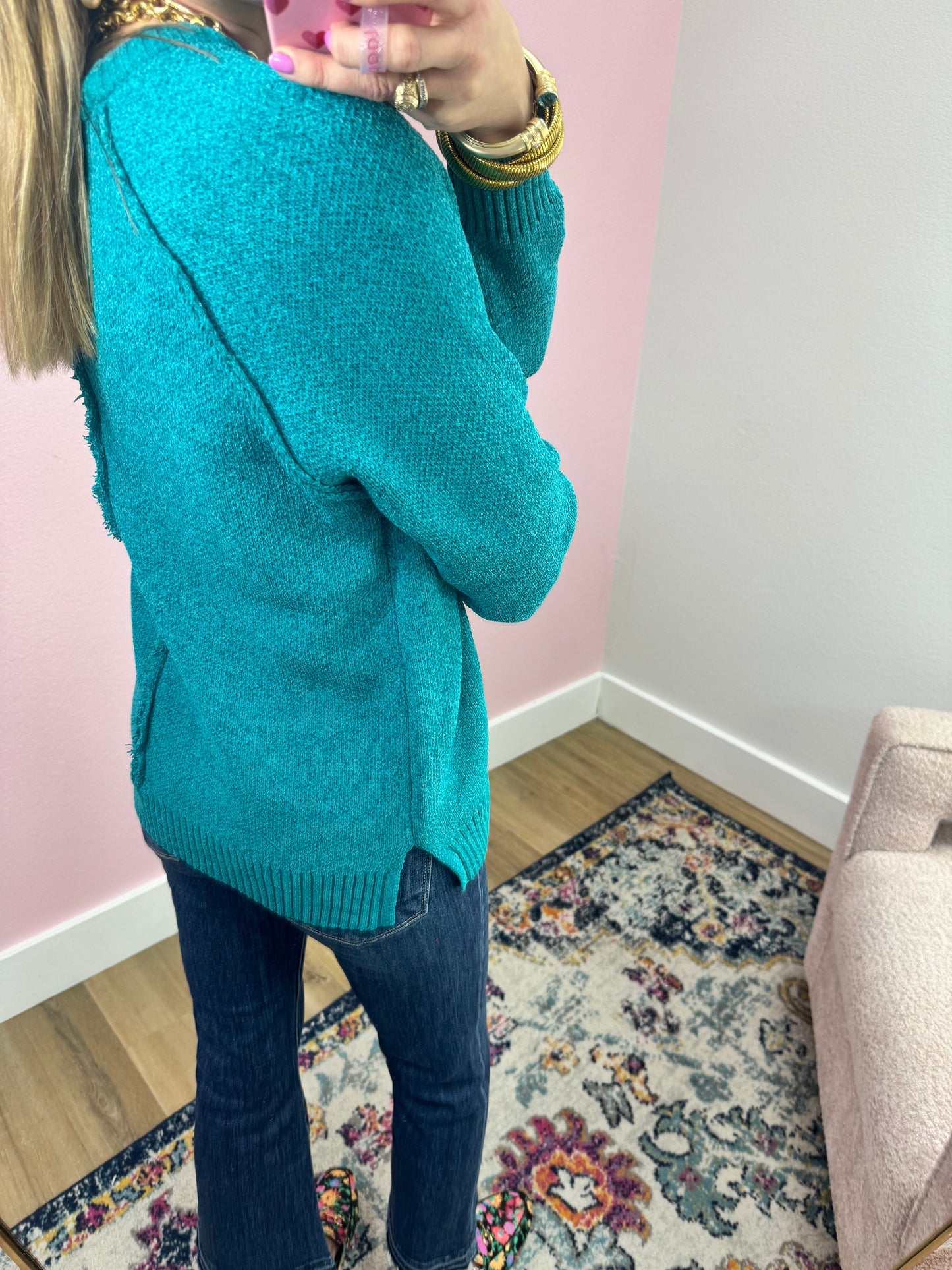 Teal Chenille Raglan Sweater