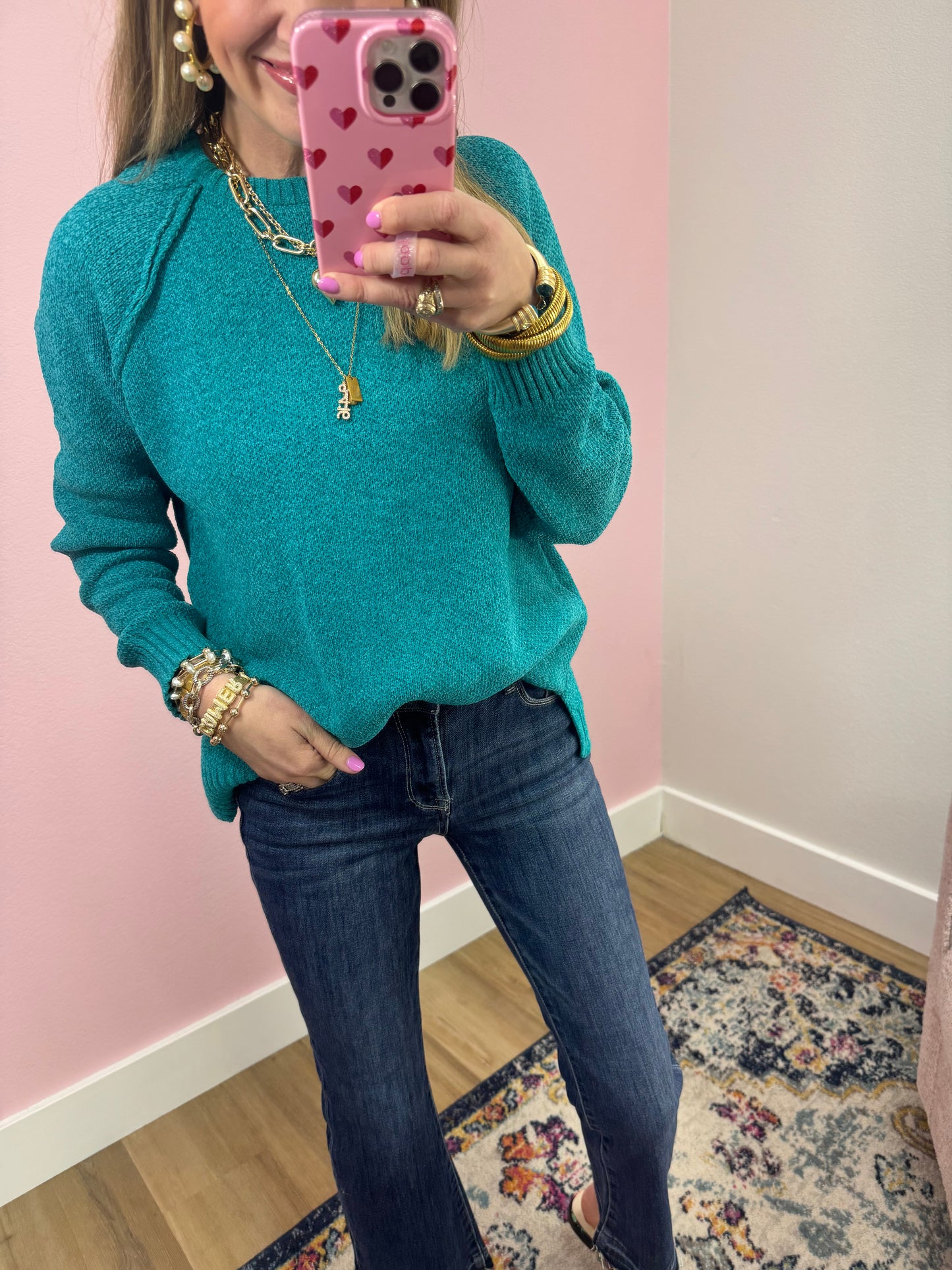 Teal Chenille Raglan Sweater