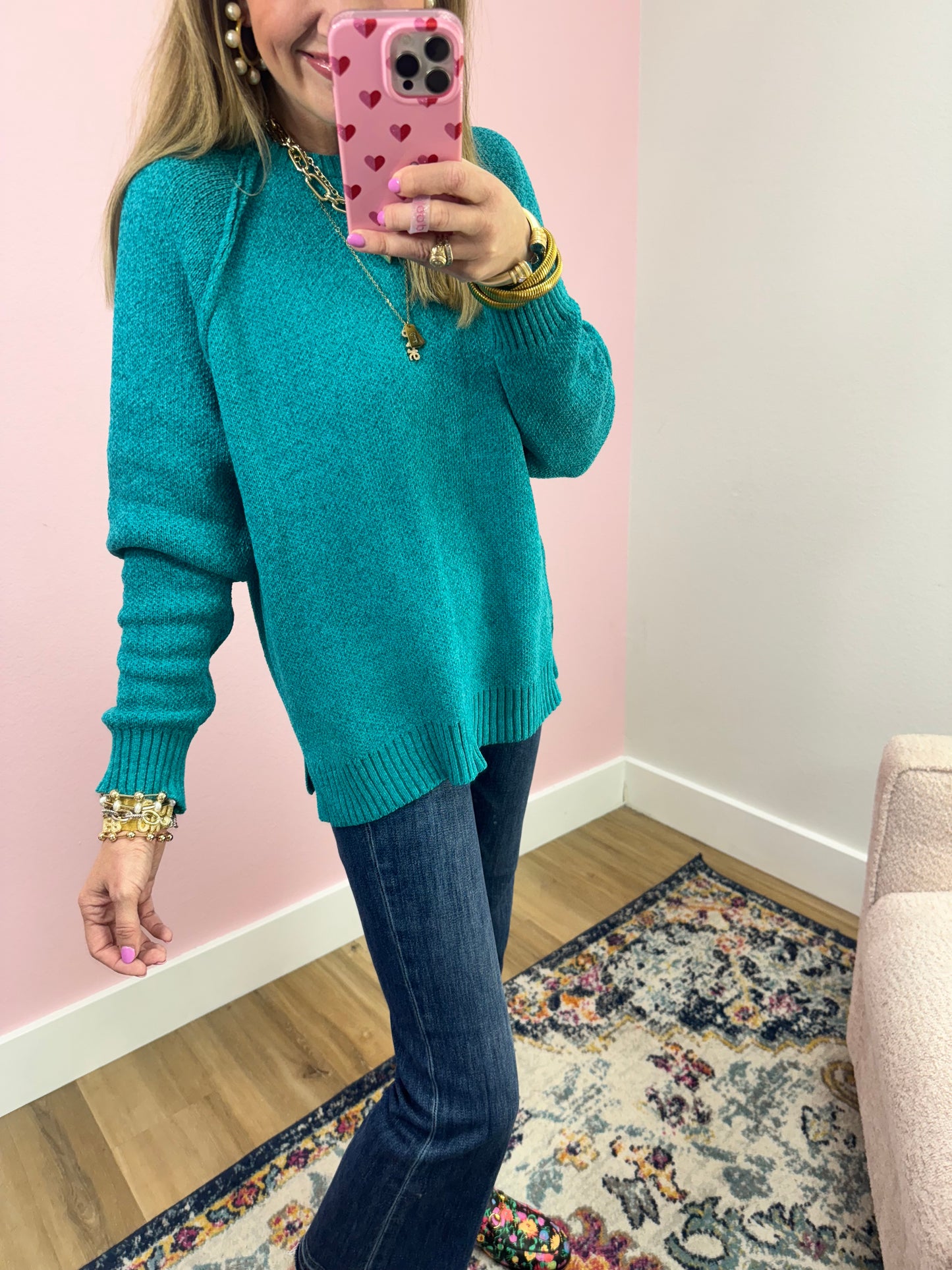 Teal Chenille Raglan Sweater