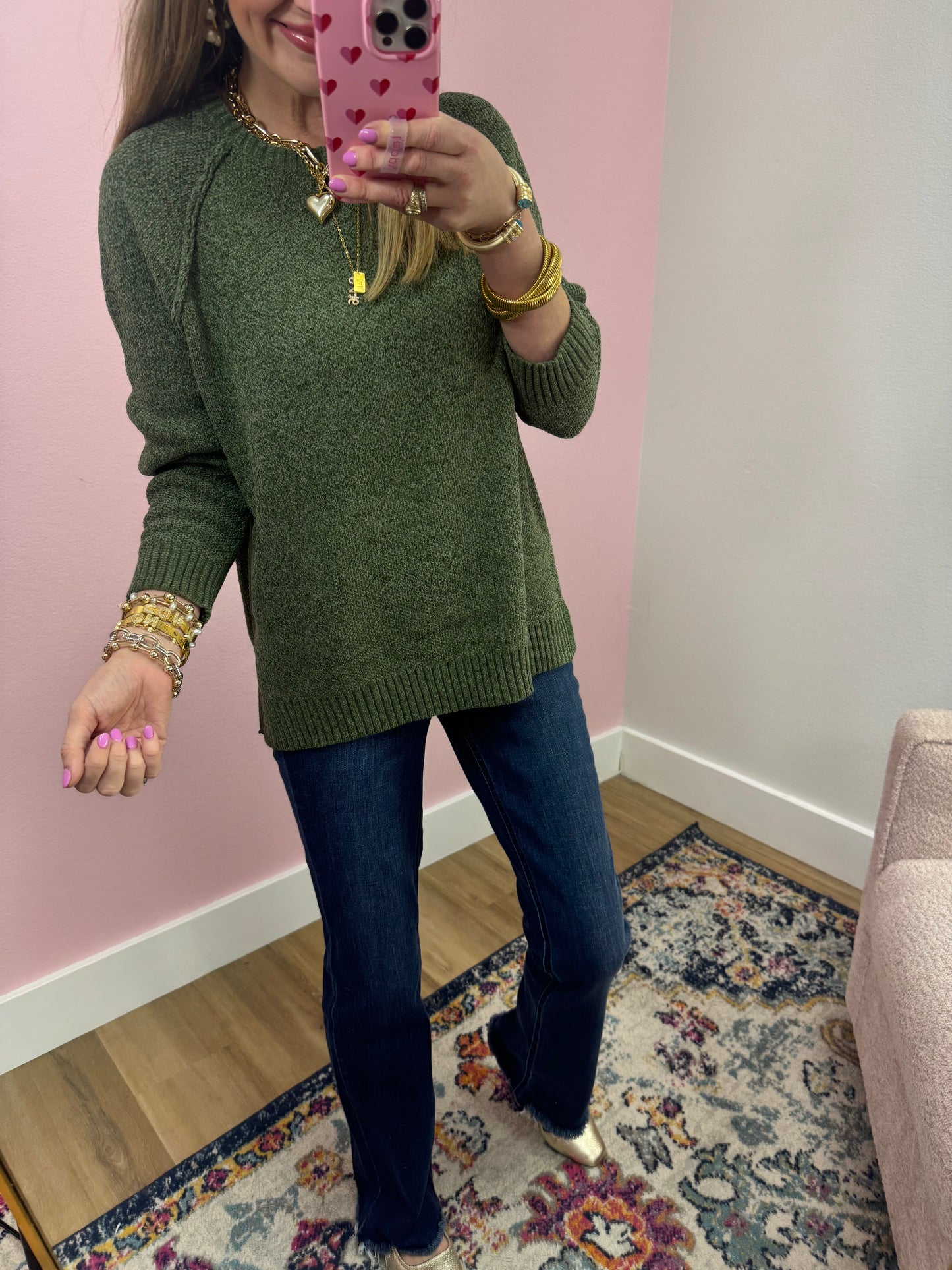 Olive Chenille Raglan Sweater