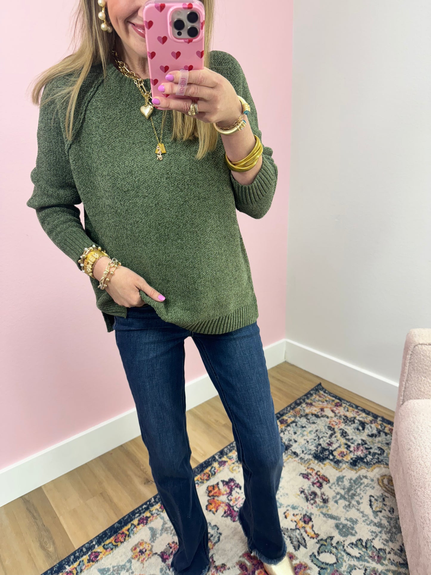 Olive Chenille Raglan Sweater