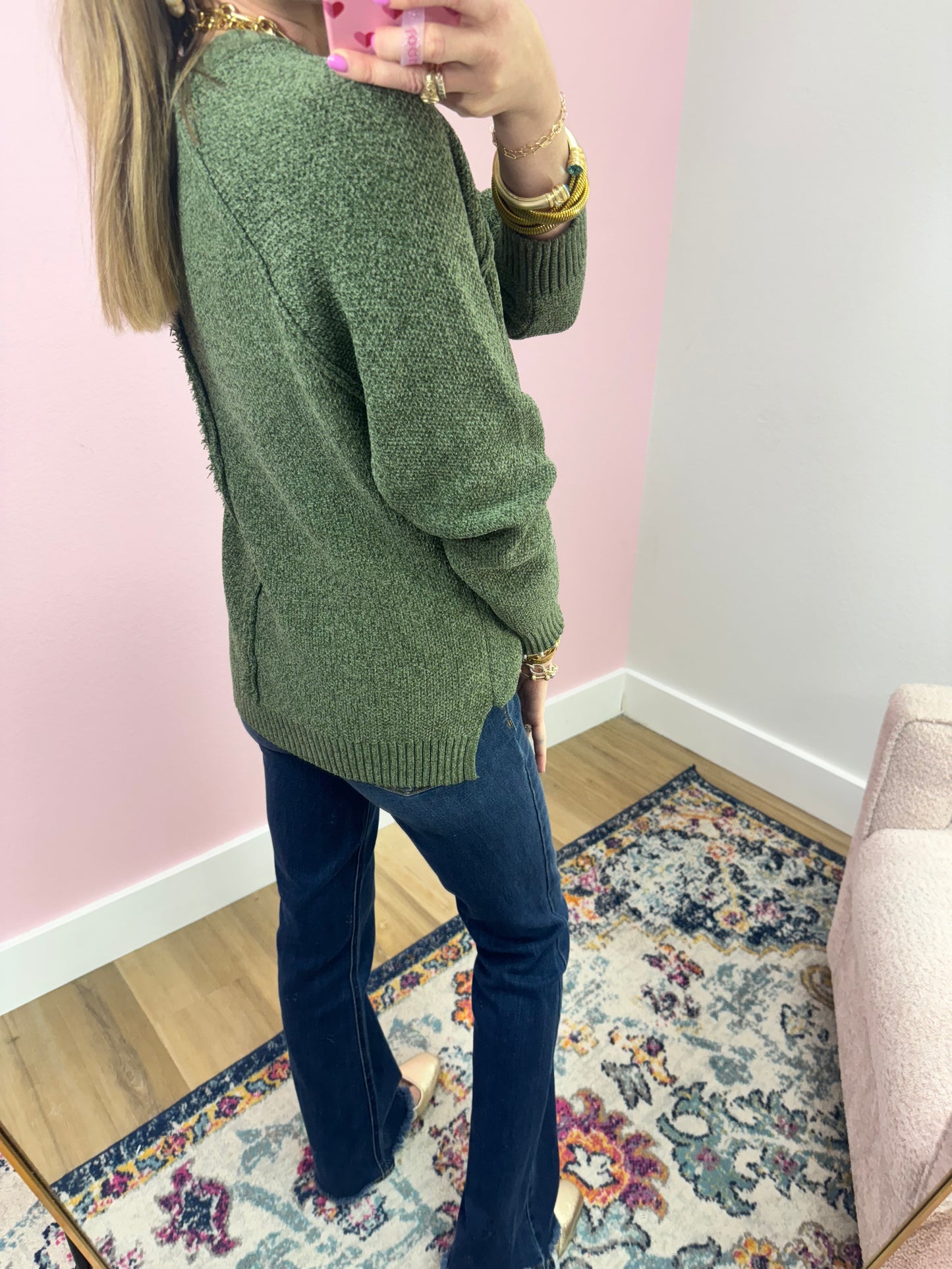 Olive Chenille Raglan Sweater