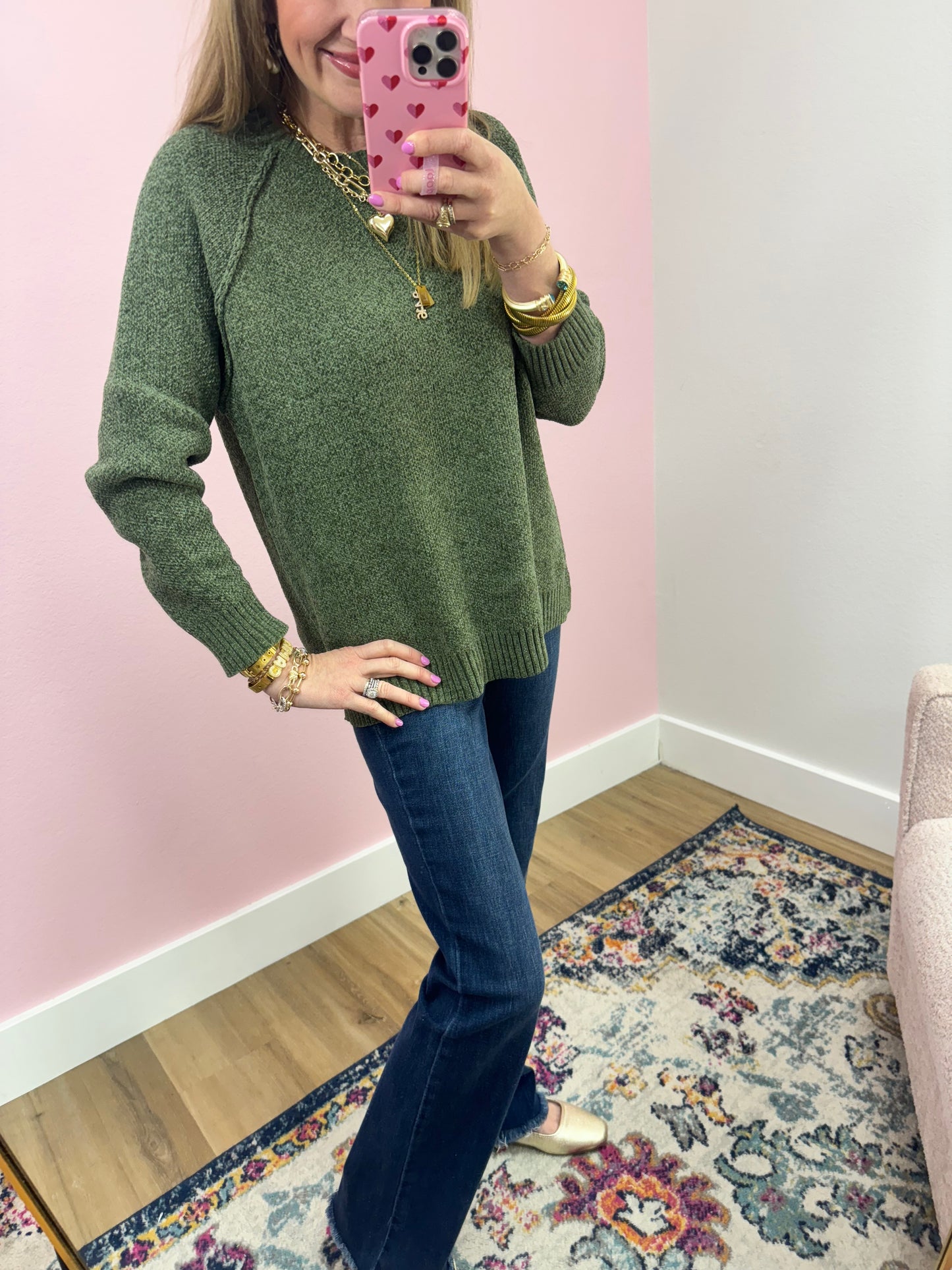 Olive Chenille Raglan Sweater