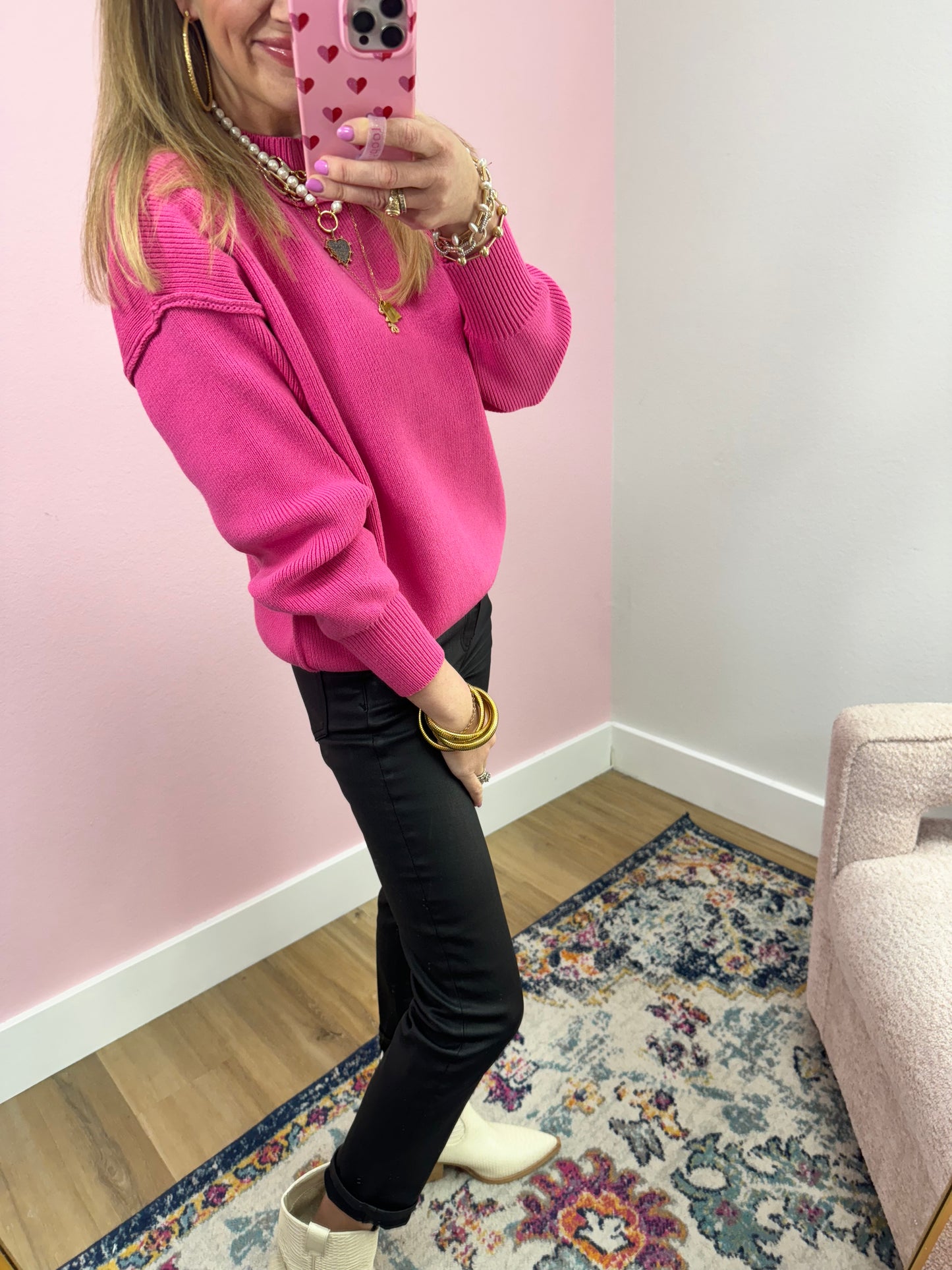 Fuchsia Mock Neck Classic Version Sweater FS