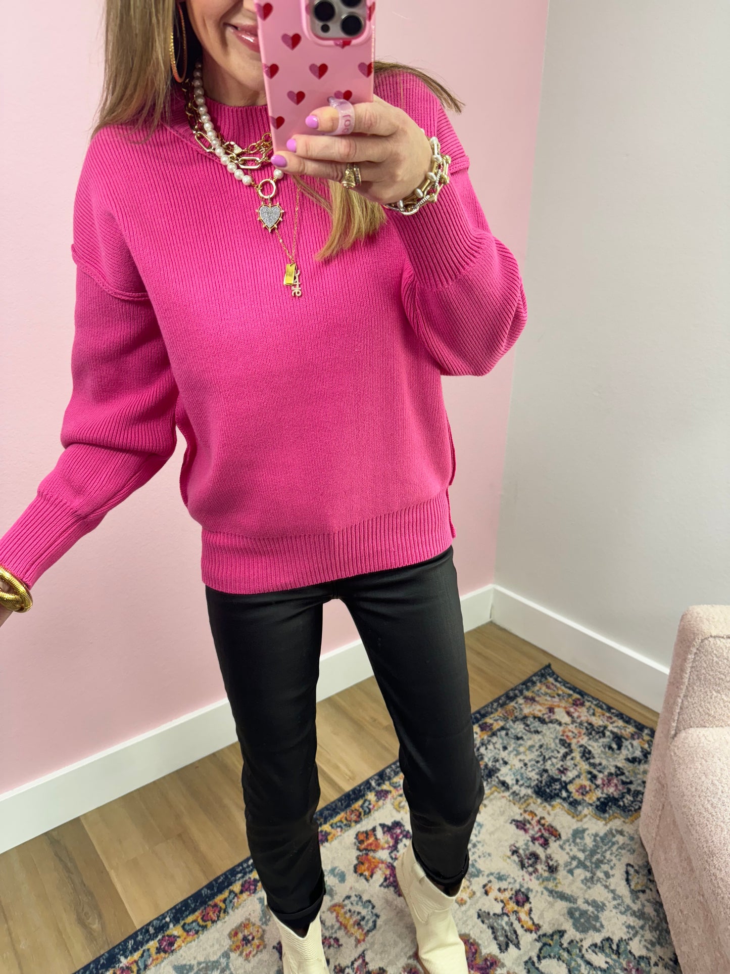 Fuchsia Mock Neck Classic Version Sweater FS