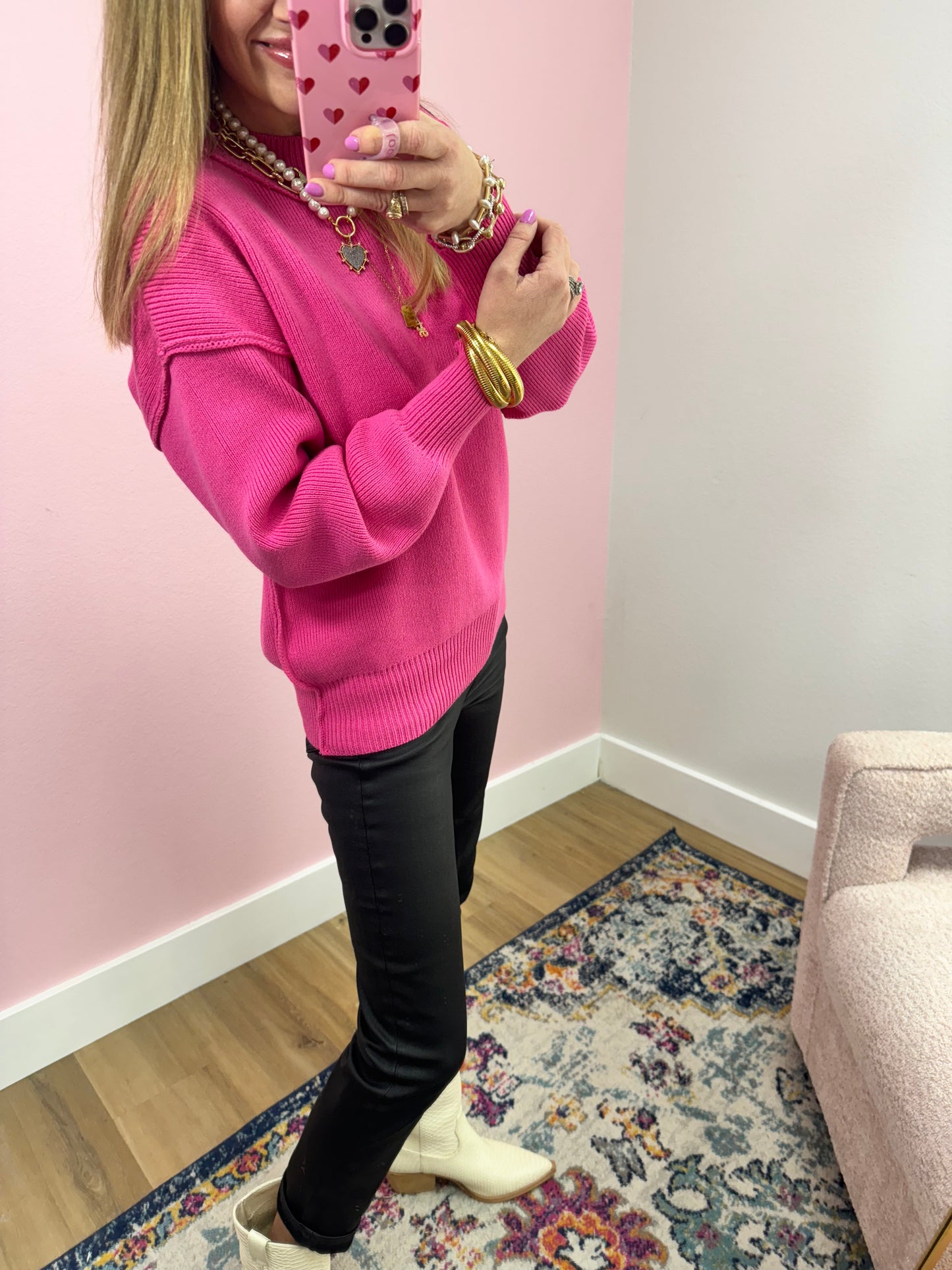 Fuchsia Mock Neck Classic Version Sweater FS