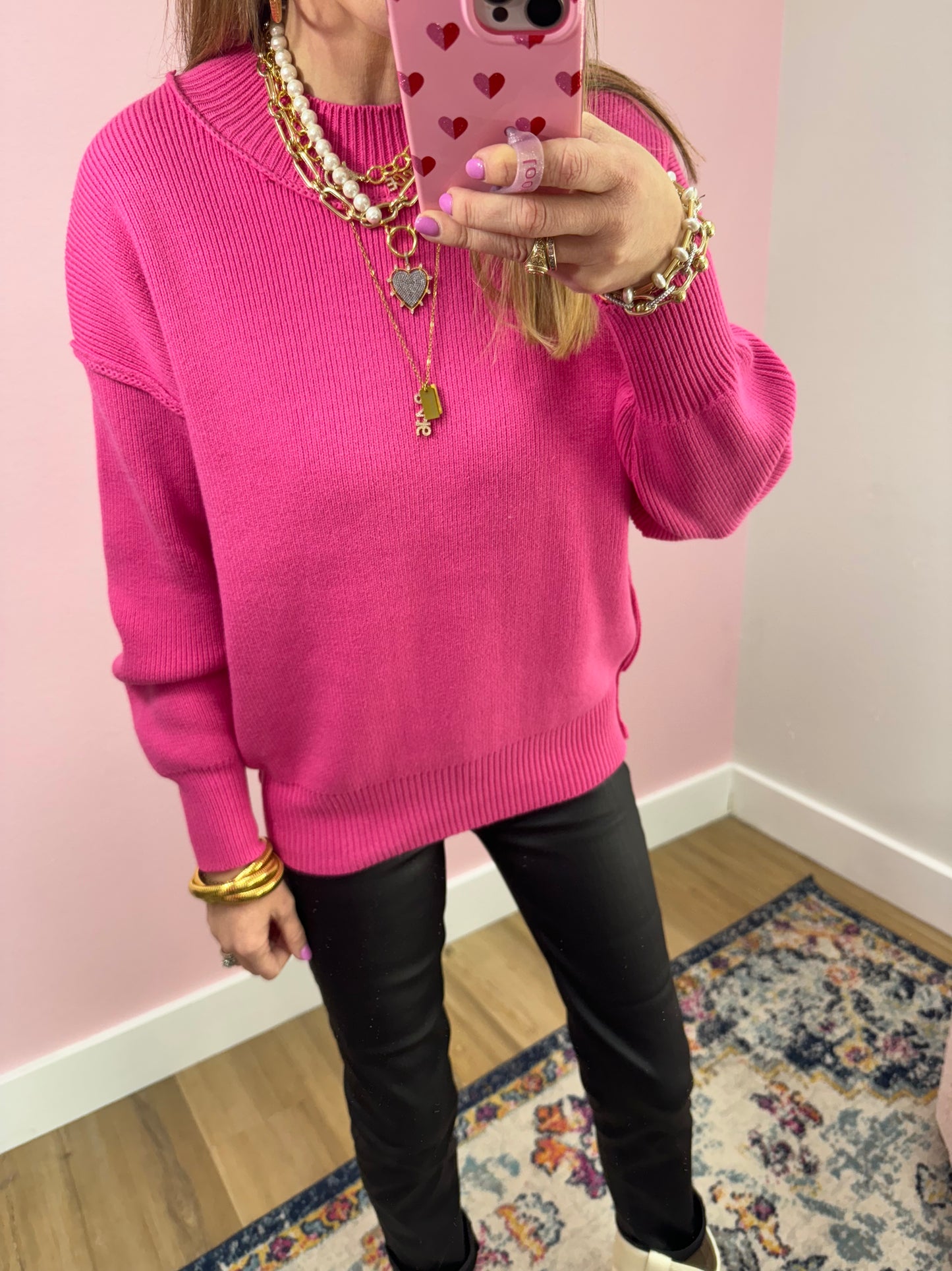 Fuchsia Mock Neck Classic Version Sweater FS