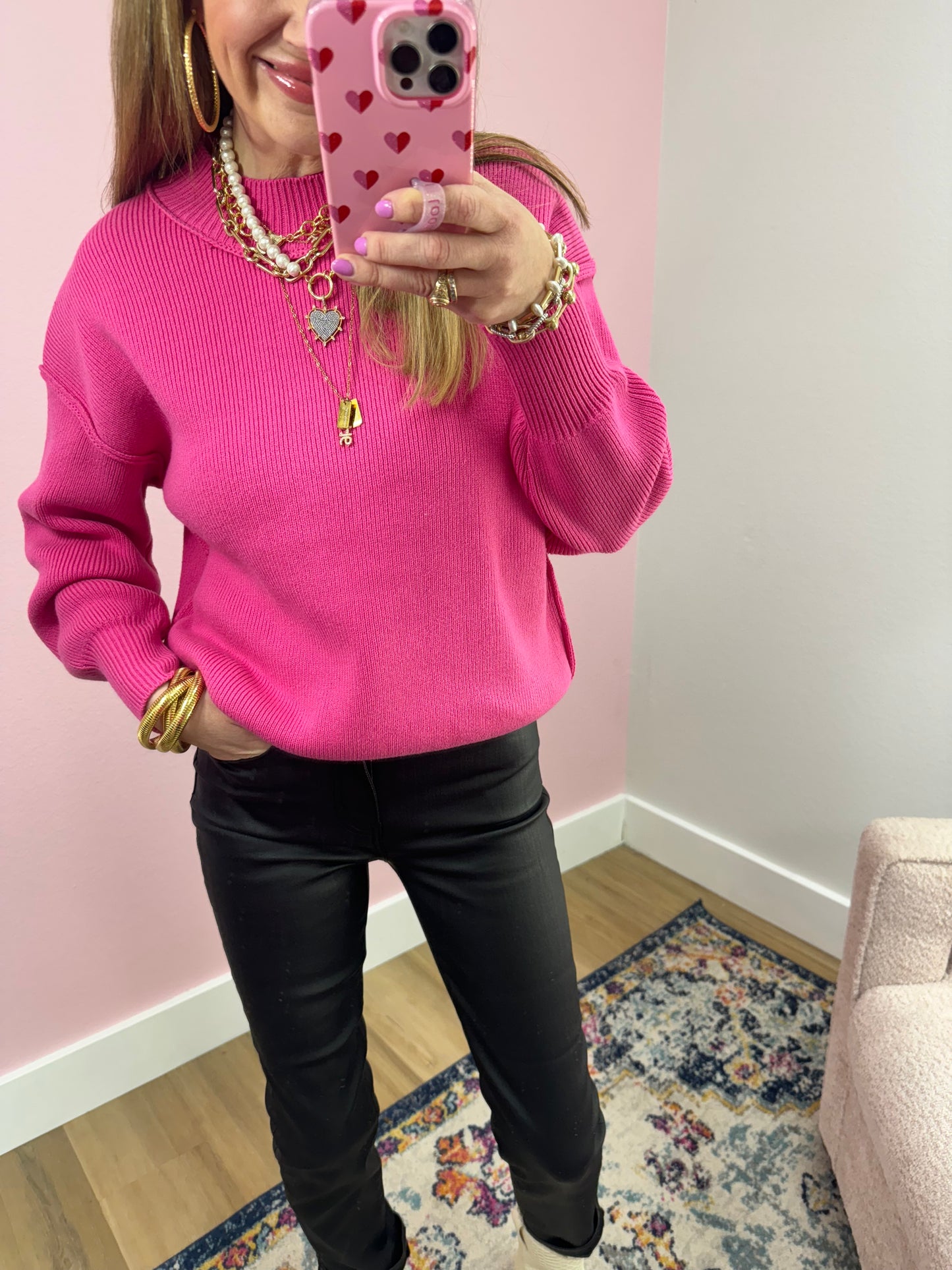 Fuchsia Mock Neck Classic Version Sweater FS