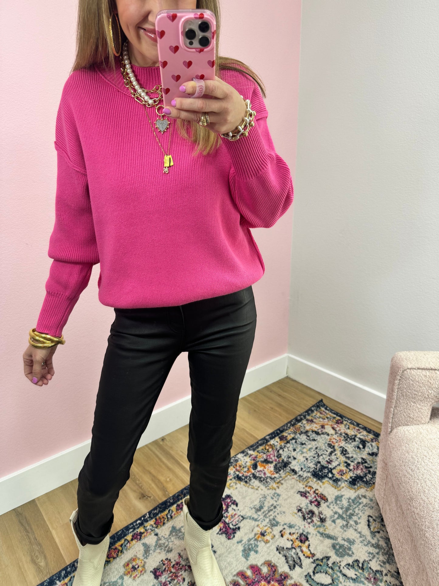 Fuchsia Mock Neck Classic Version Sweater FS