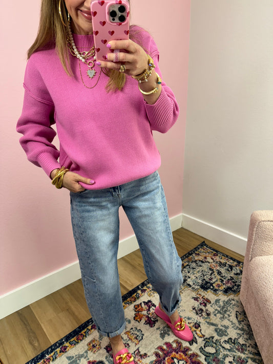 Candy Pink Mock Neck Classic Version Sweater