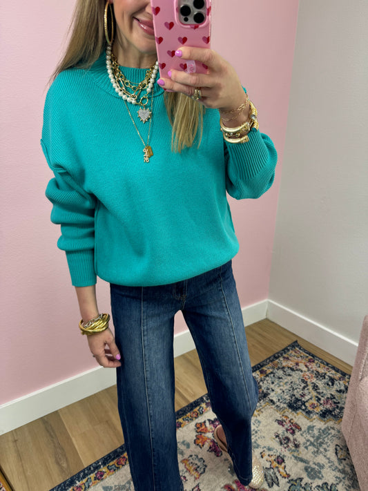 Turquoise Mock Neck Classic Version Sweater