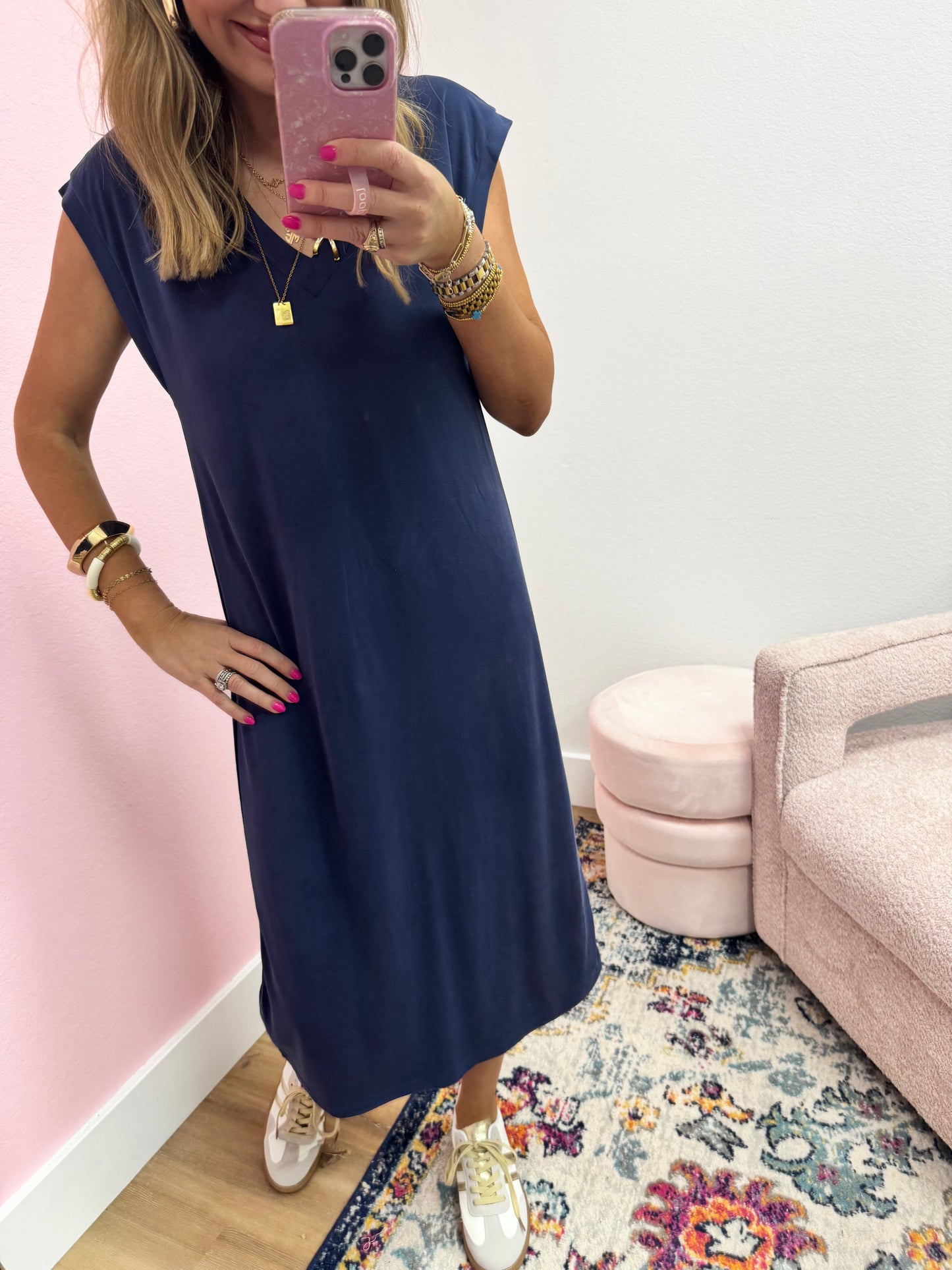 Navy Middy Modal Dress