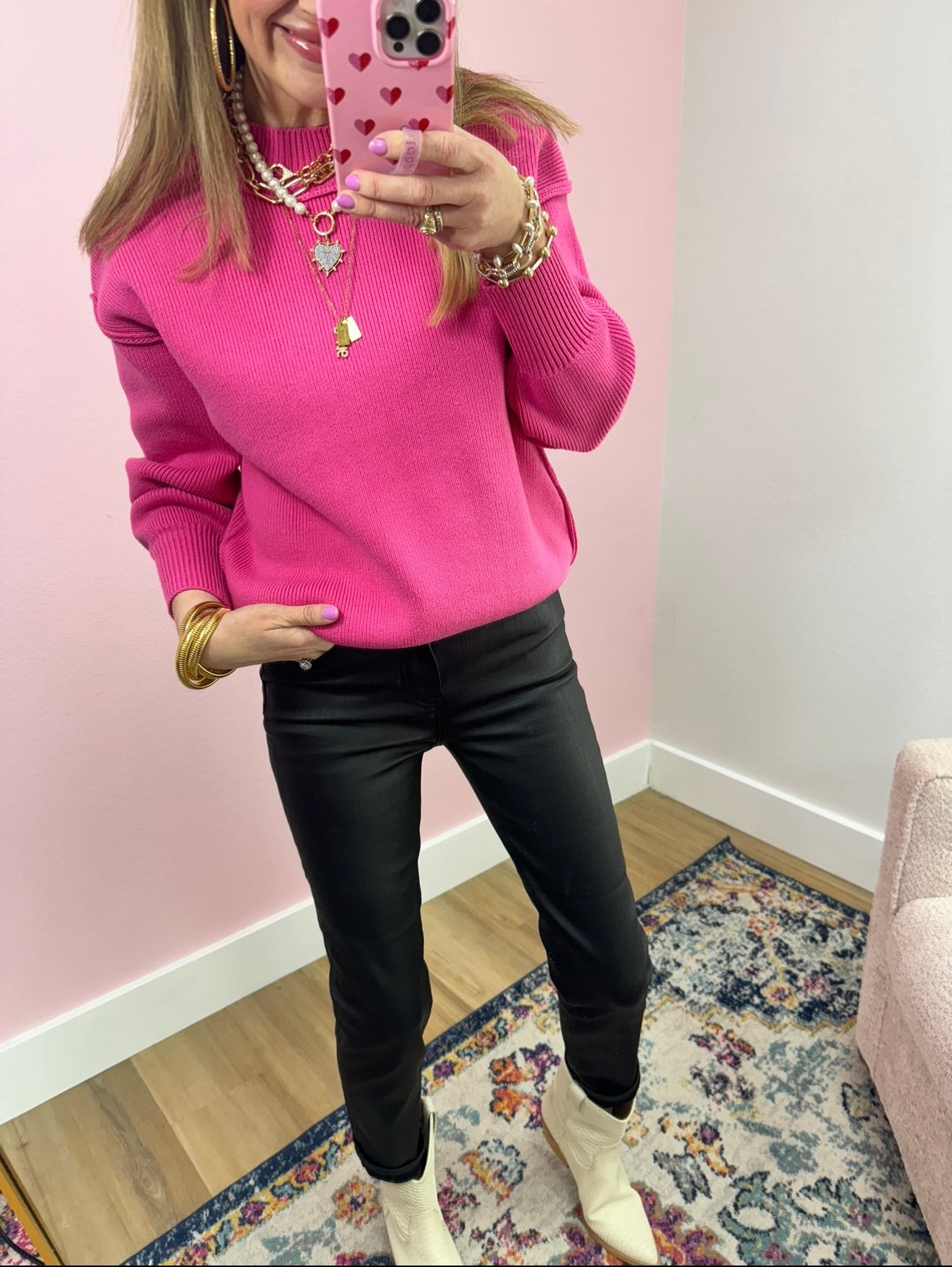 Fuchsia Mock Neck Classic Version Sweater FS