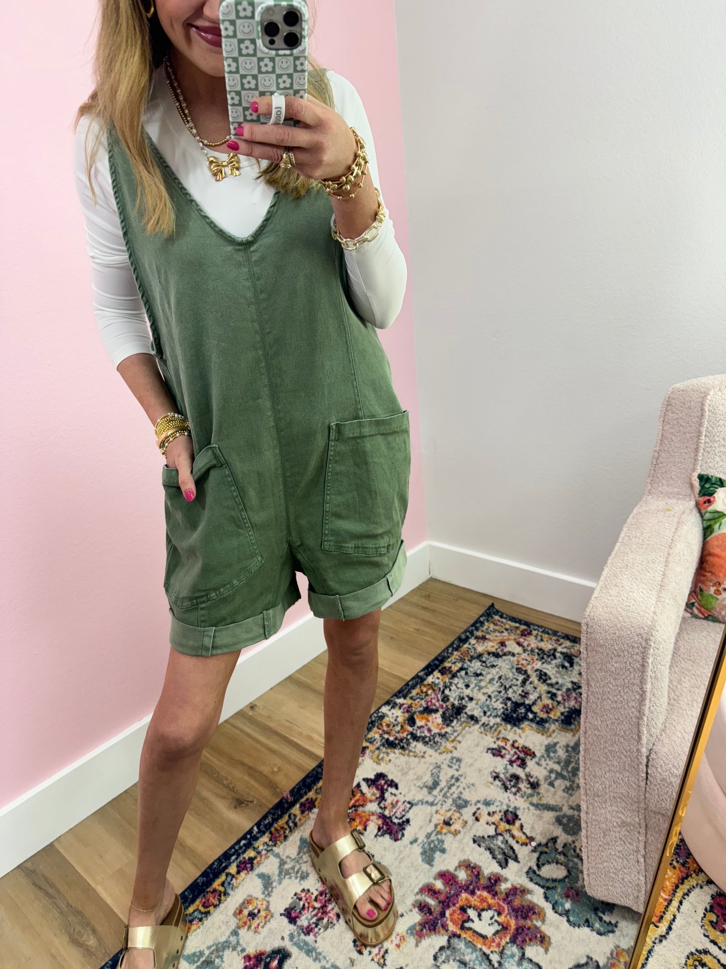 Olive Denim Short Overall Jumper