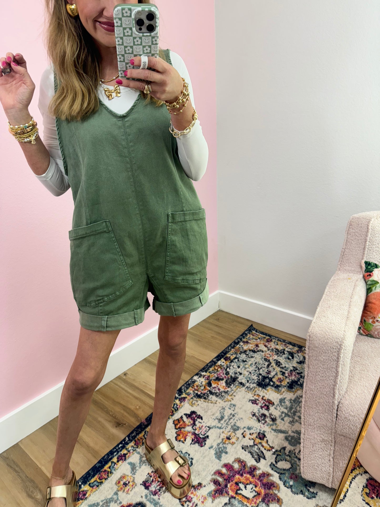 Olive Denim Short Overall Jumper