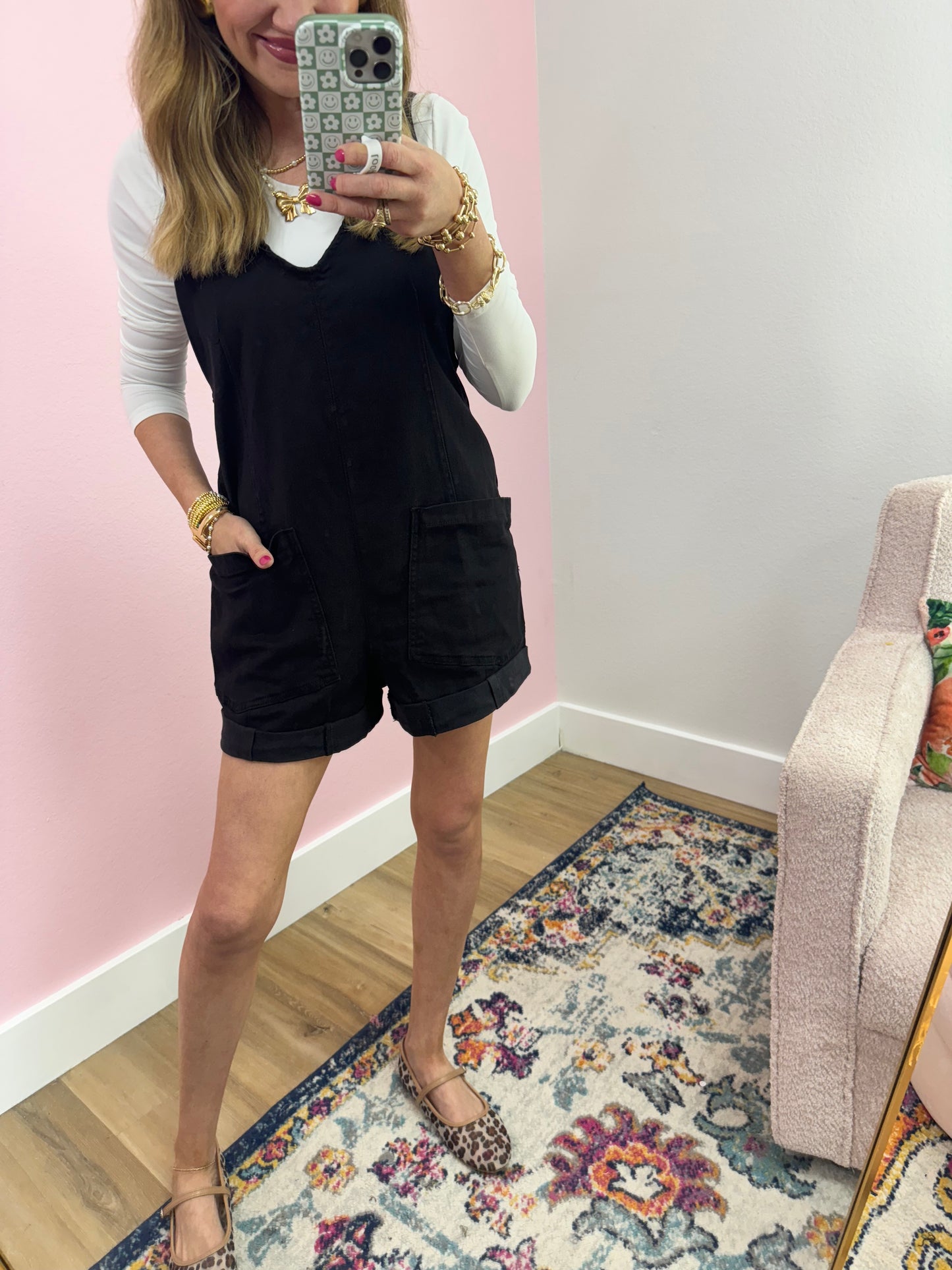 Black Denim Short Overall Jumper