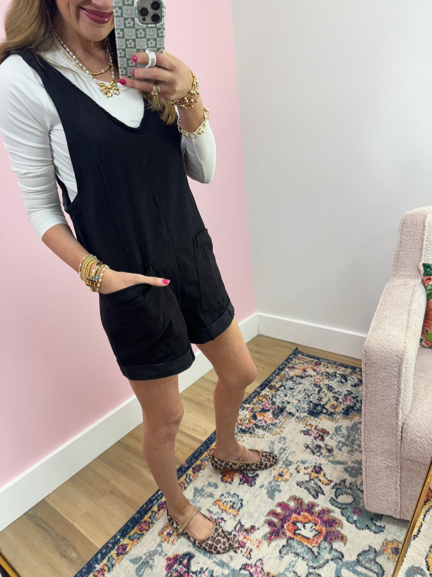 Black Denim Short Overall Jumper