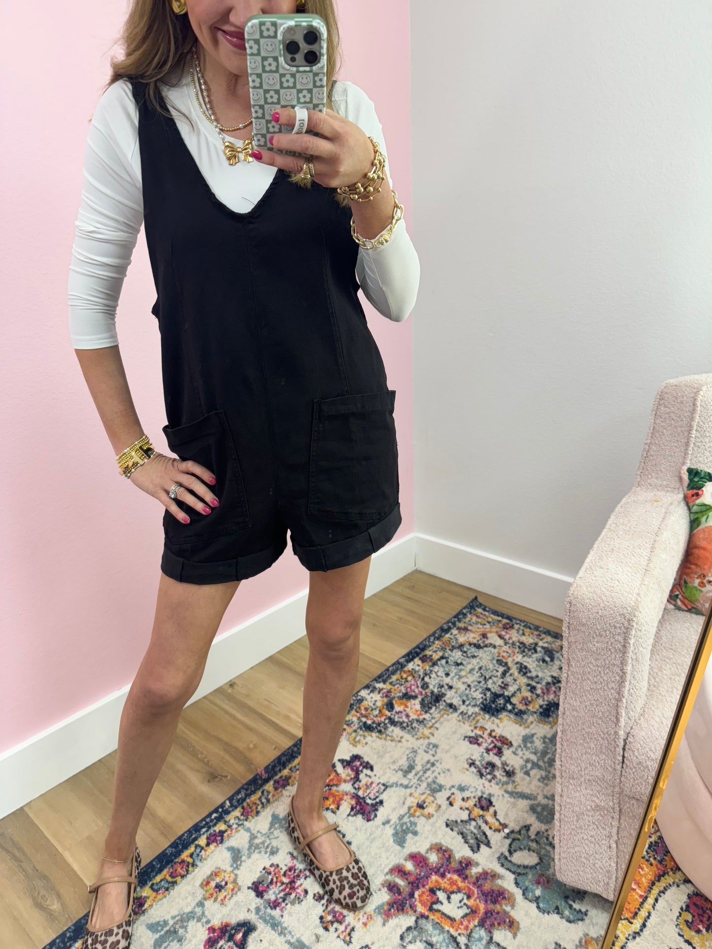 Black Denim Short Overall Jumper