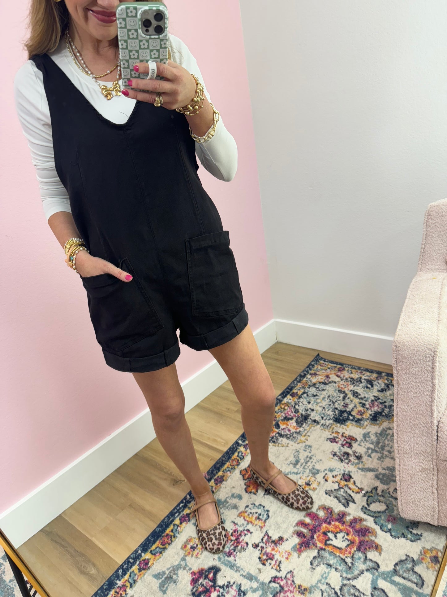 Black Denim Short Overall Jumper