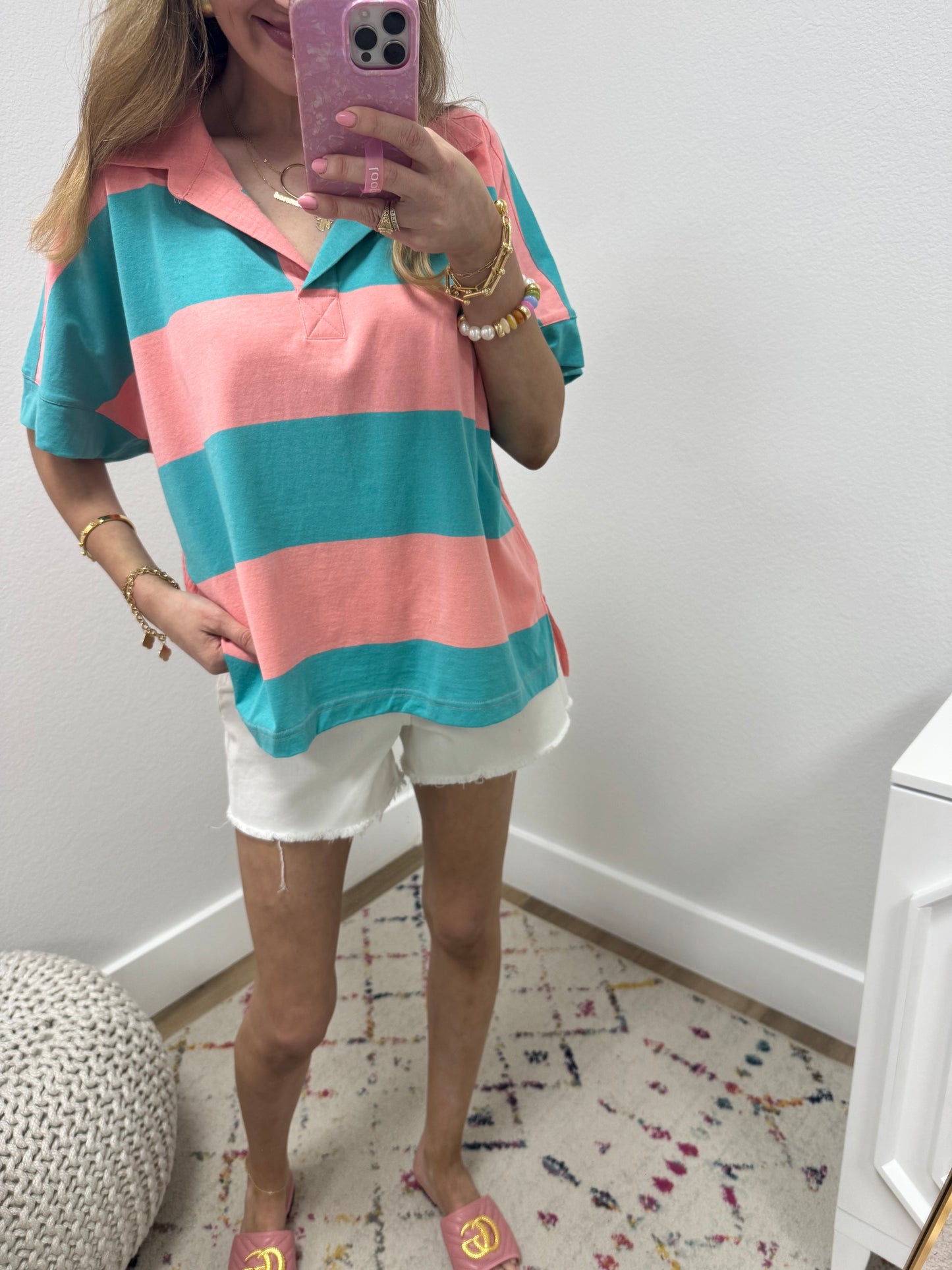 Pink and Turquoise Gauze Stripe Top