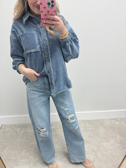 Denim Velvet Style Shacket Top