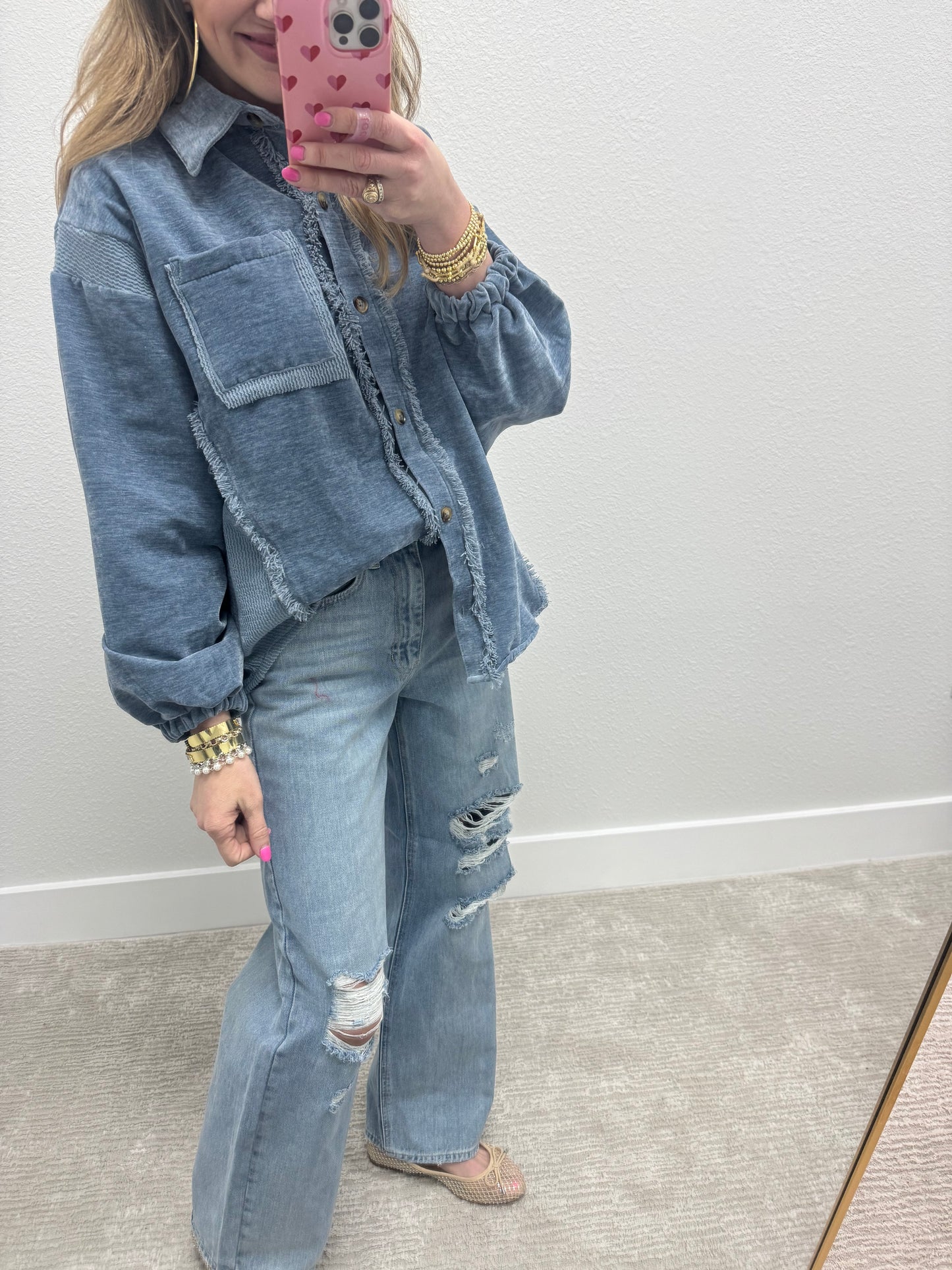 Denim Velvet Style Shacket Top