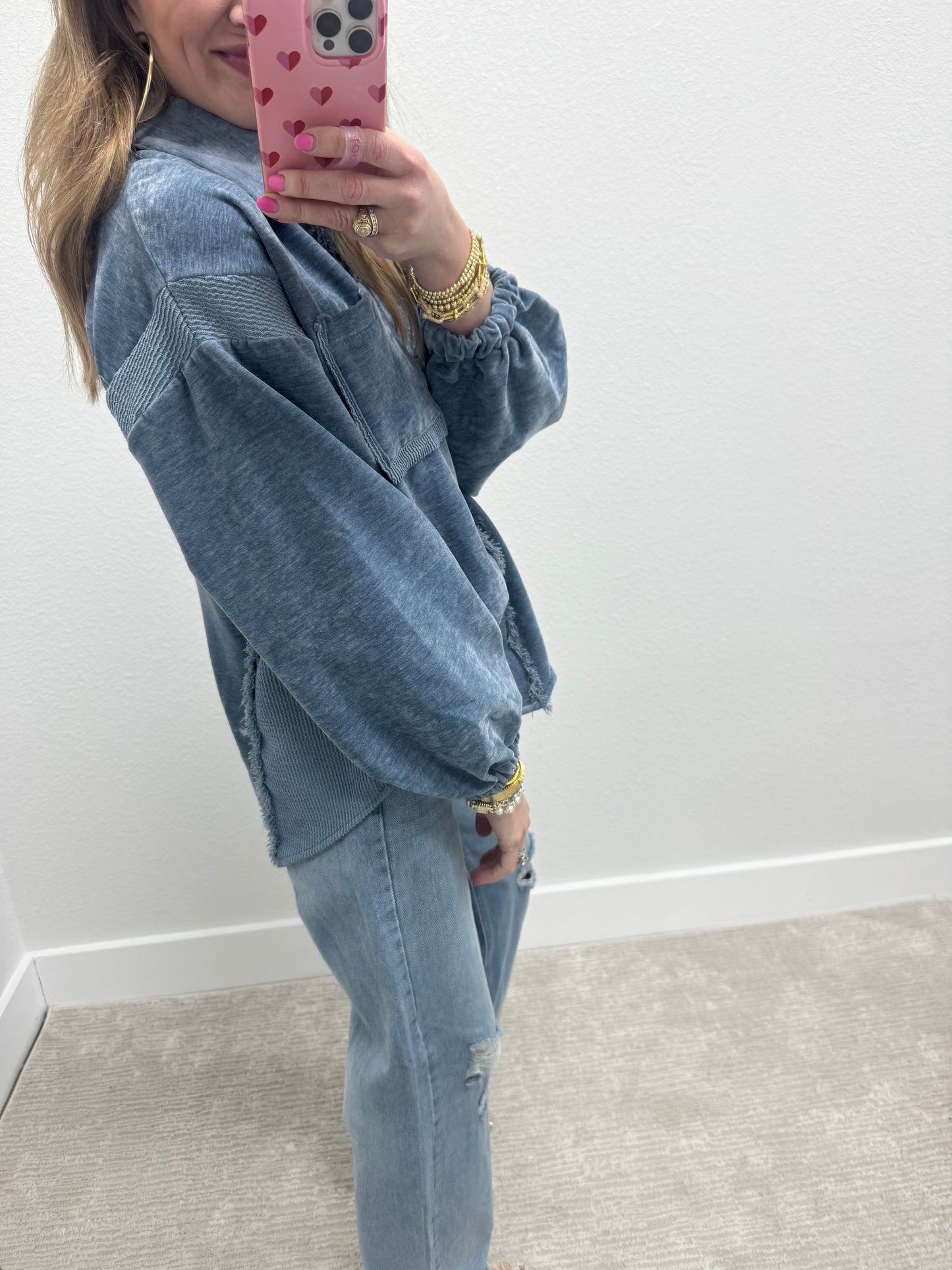 Denim Velvet Style Shacket Top