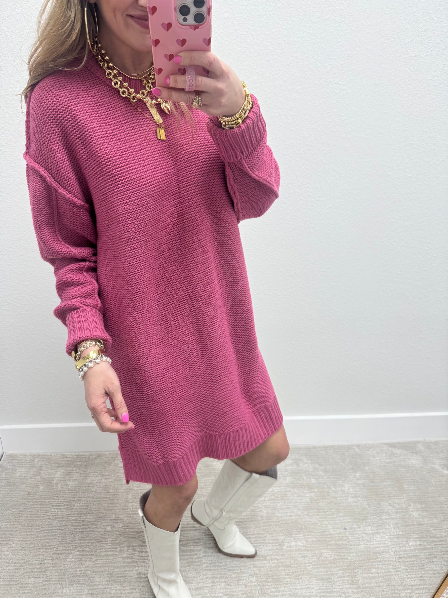 Rose Round Neck Knit Dress