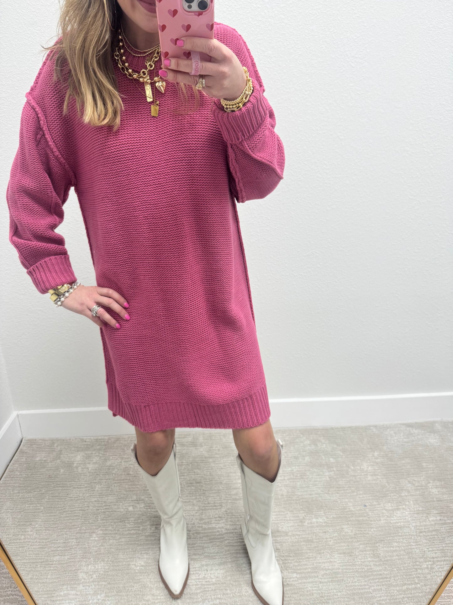 Rose Round Neck Knit Dress