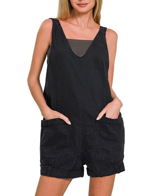 Black Denim Short Overall Jumper