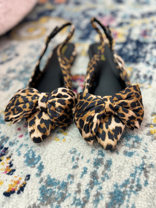 Leopard Bow Sling Back Mules