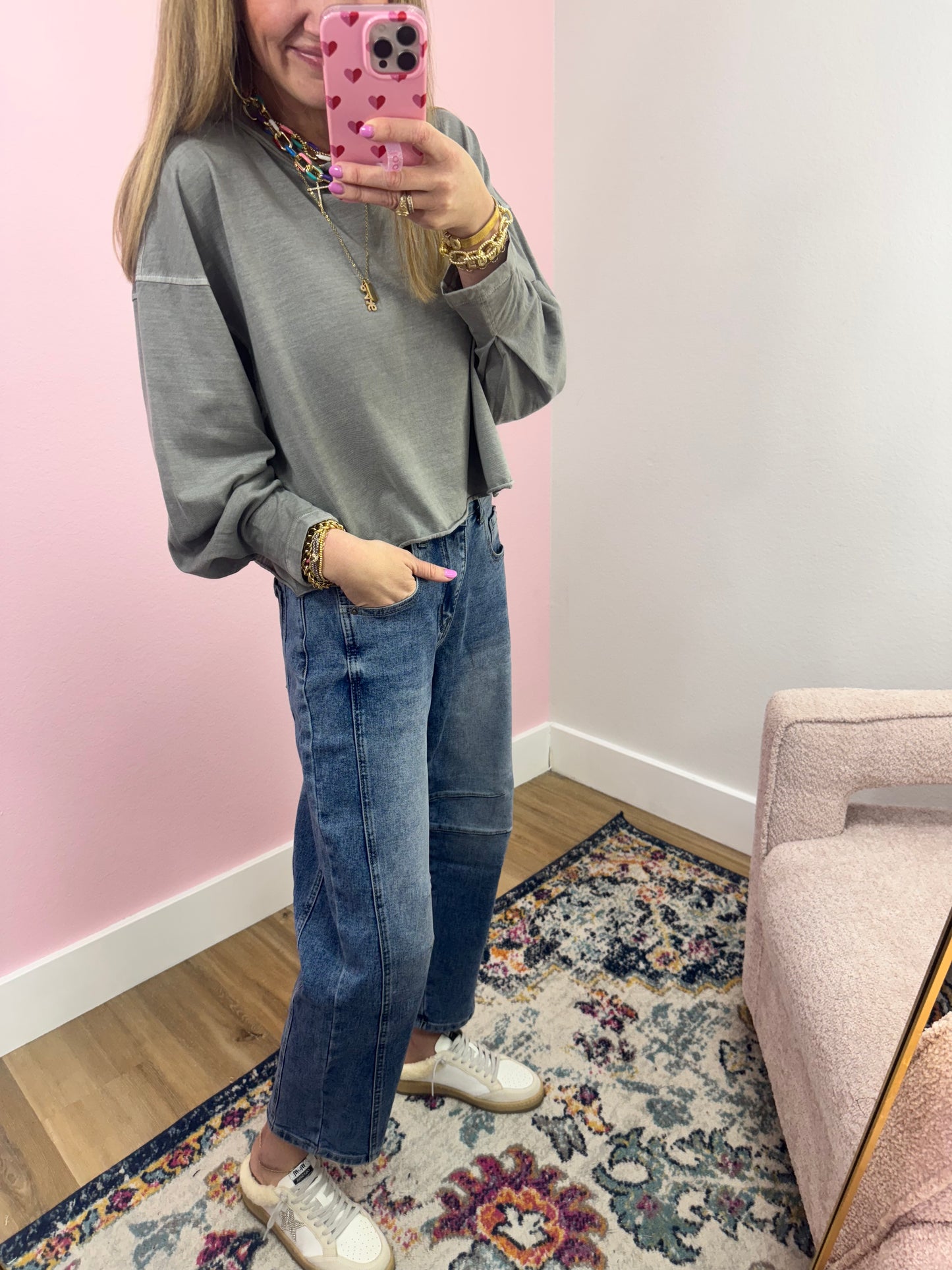 Stretchy Denim Loose Fit Barrel Jeans