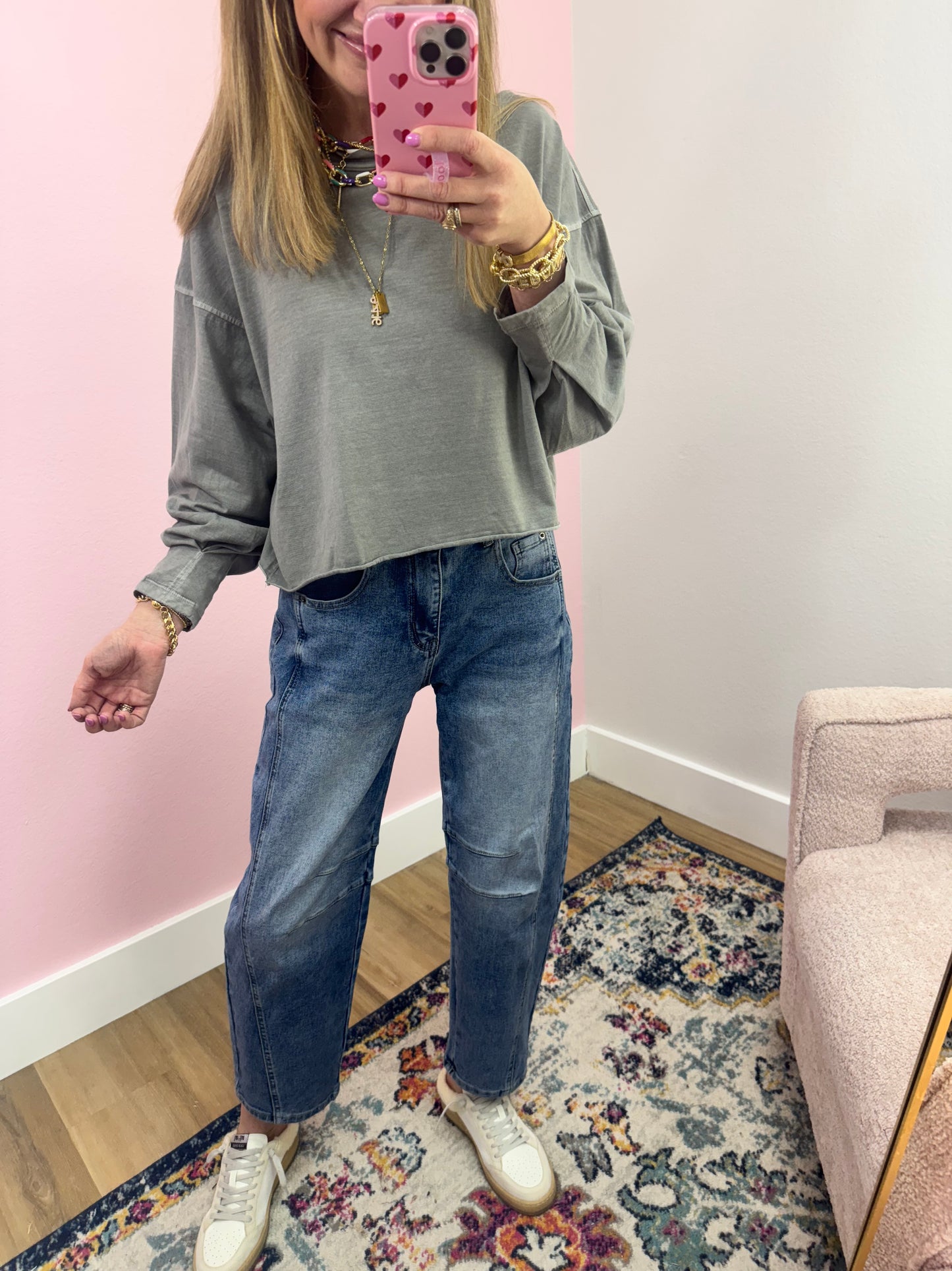 Stretchy Denim Loose Fit Barrel Jeans