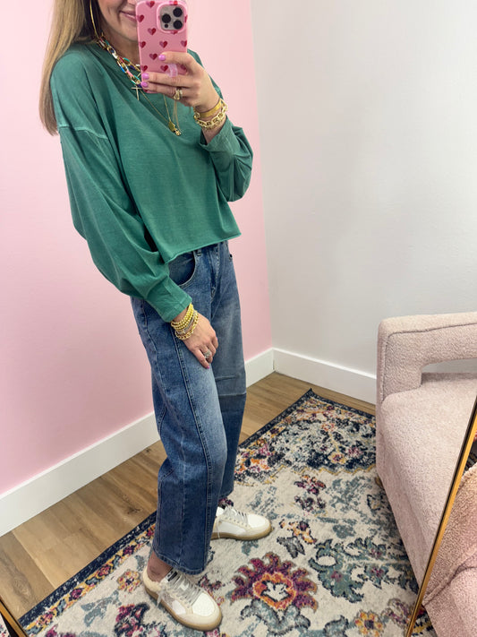 Green Sleeve Crop Long Sleeve