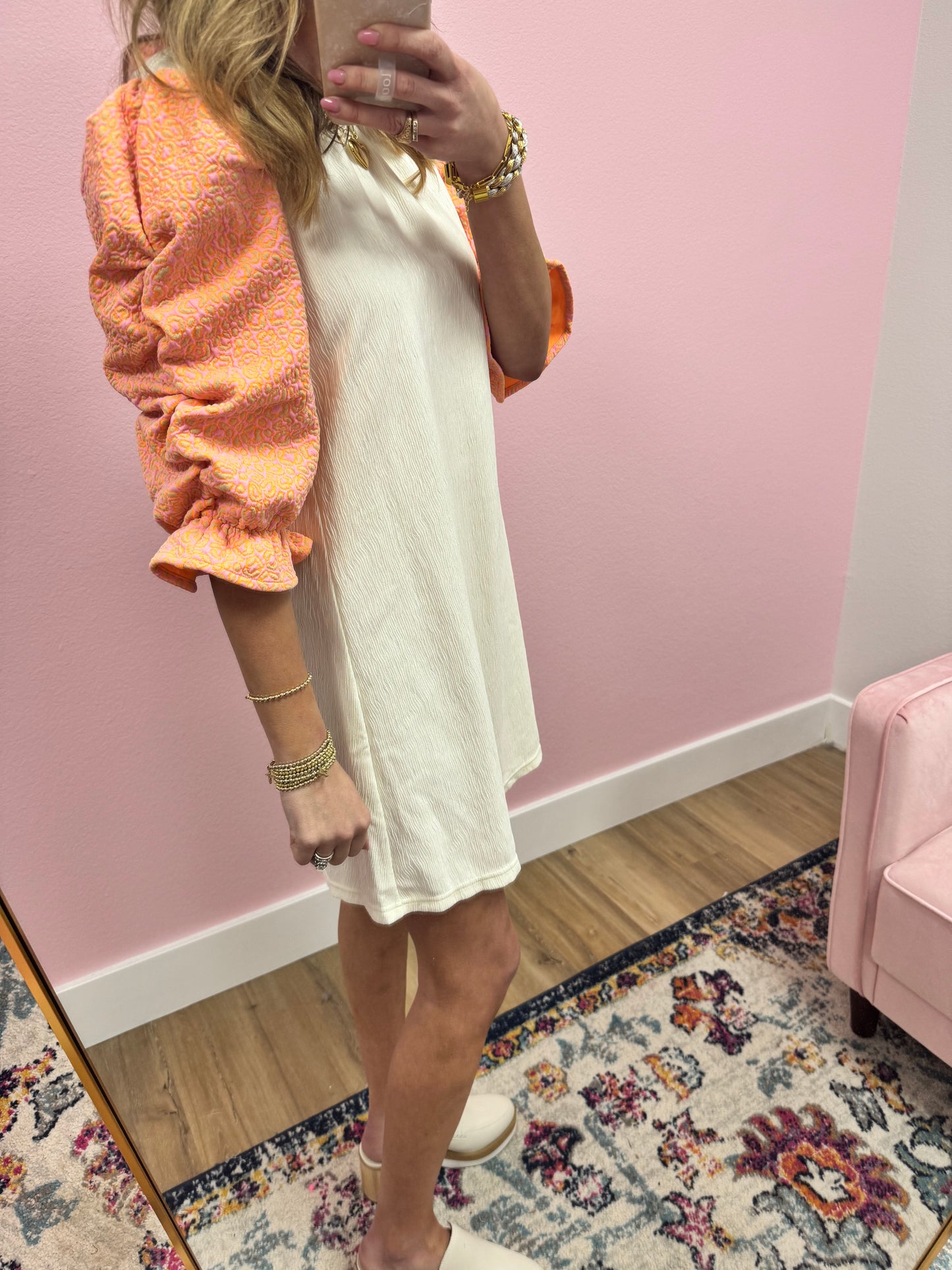 Neon Leopard Sleeve Cream Dress FS