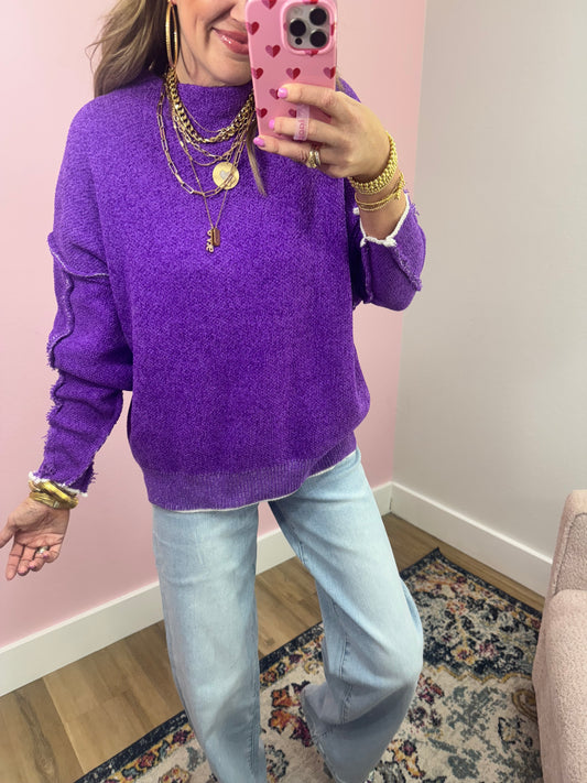 Violet Chenille Exposed Hem Sweater