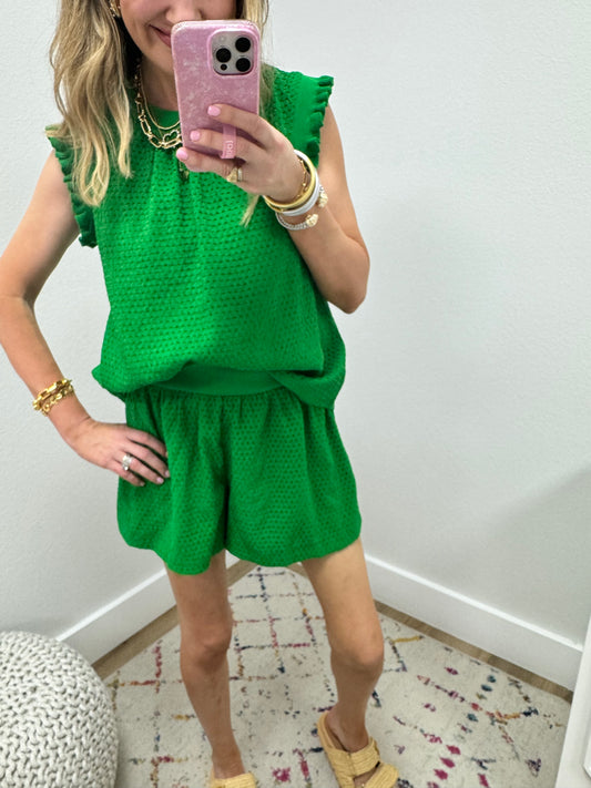 Kelly Green Ribbed Band Two Piece Set