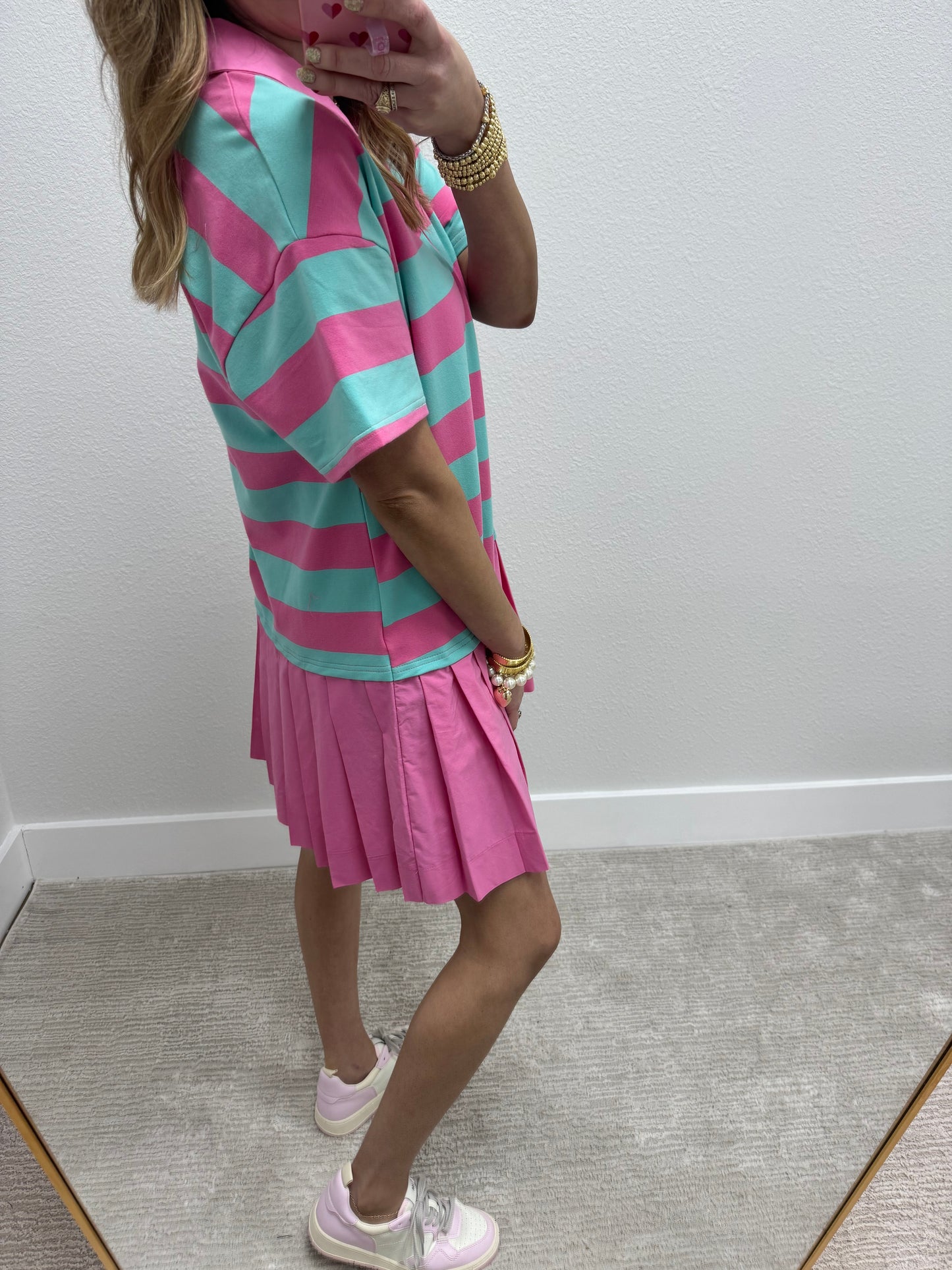 Pink and Mint Striped Ruffle Dress