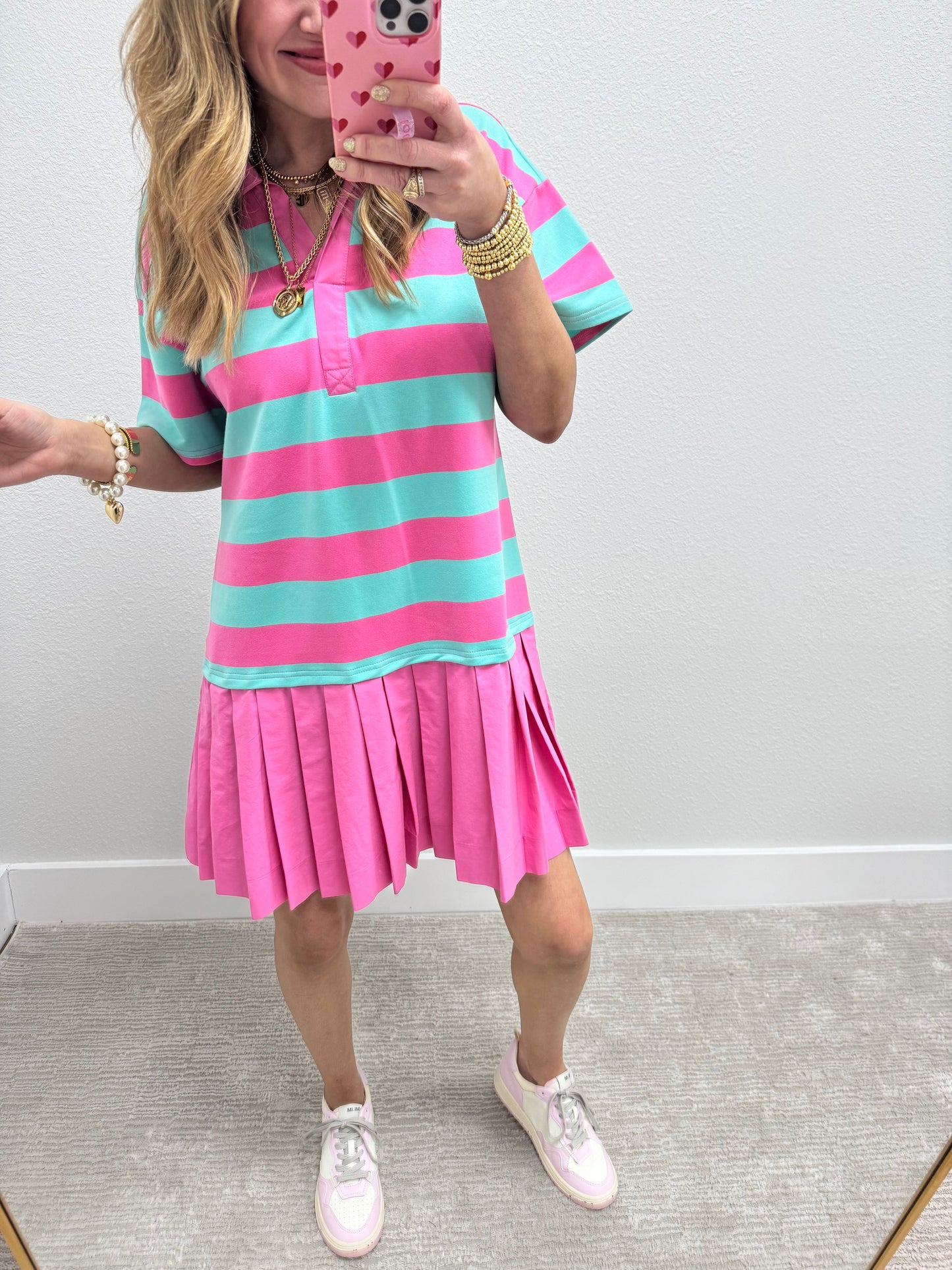 Pink and Mint Striped Ruffle Dress