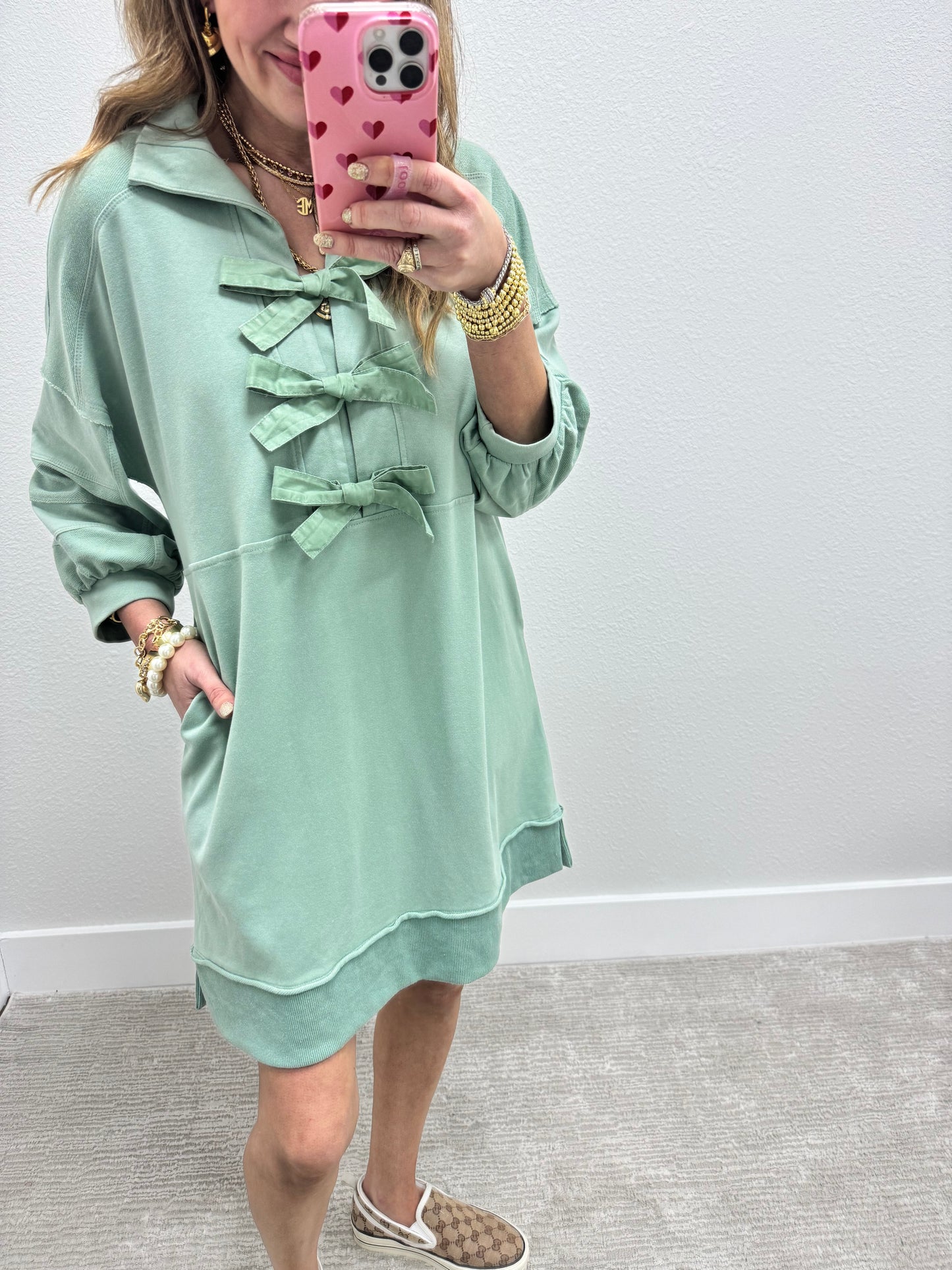 Sage Bow Front Dress