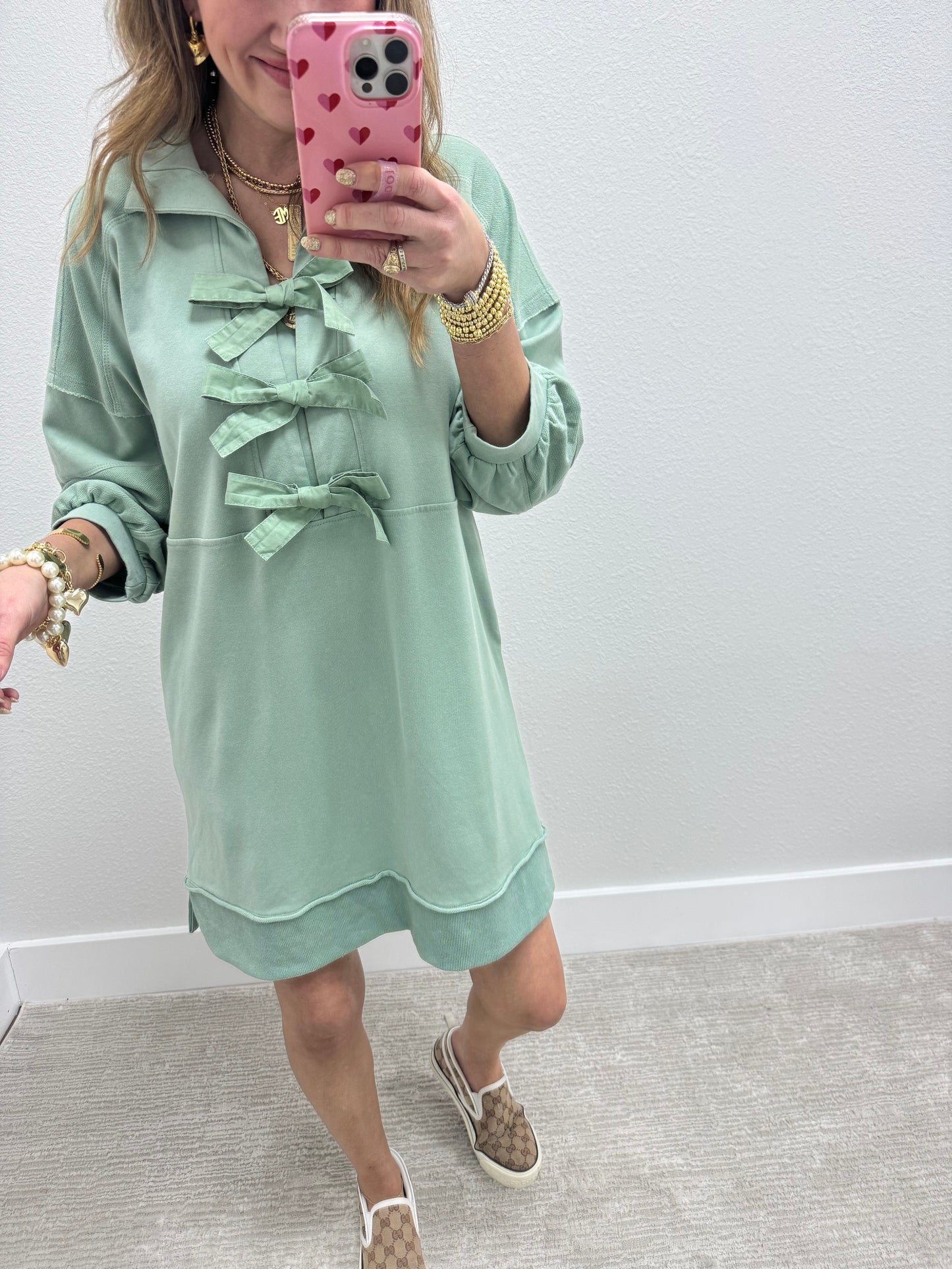 Sage Bow Front Dress